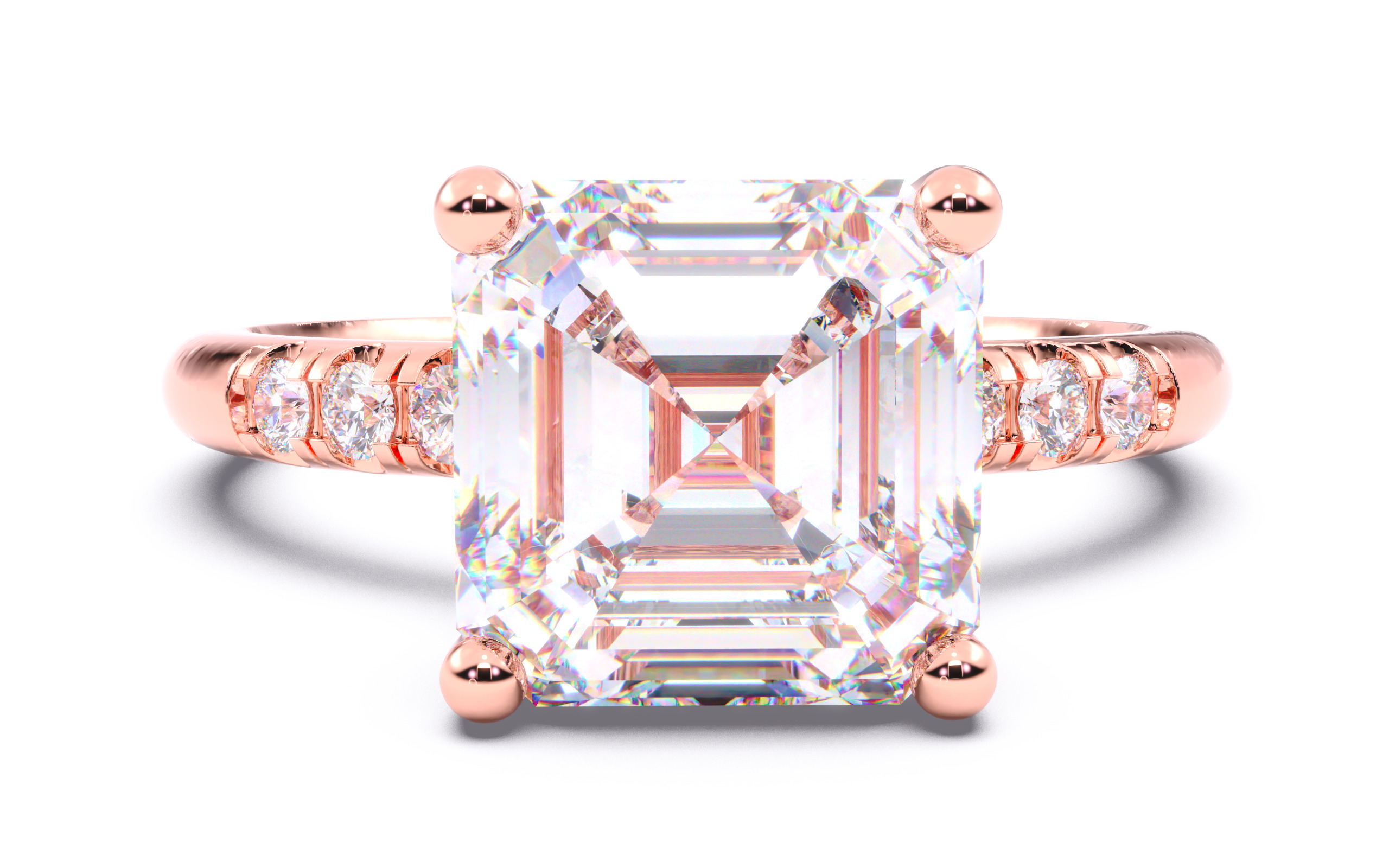 Asscher Diamond Pave Setting Solitaire Ring 3D print model_11