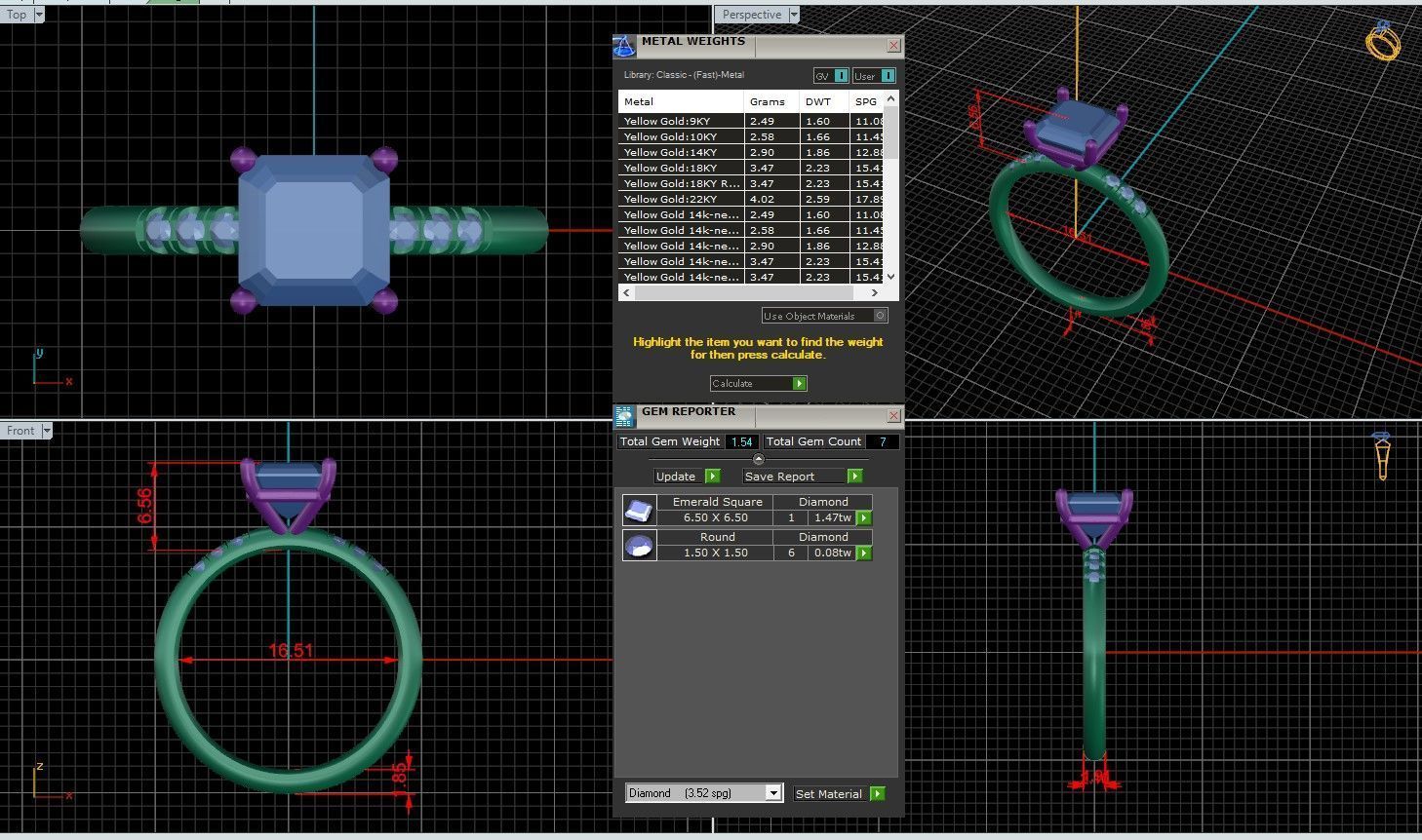 Asscher Diamond Pave Setting Solitaire Ring 3D print model_1