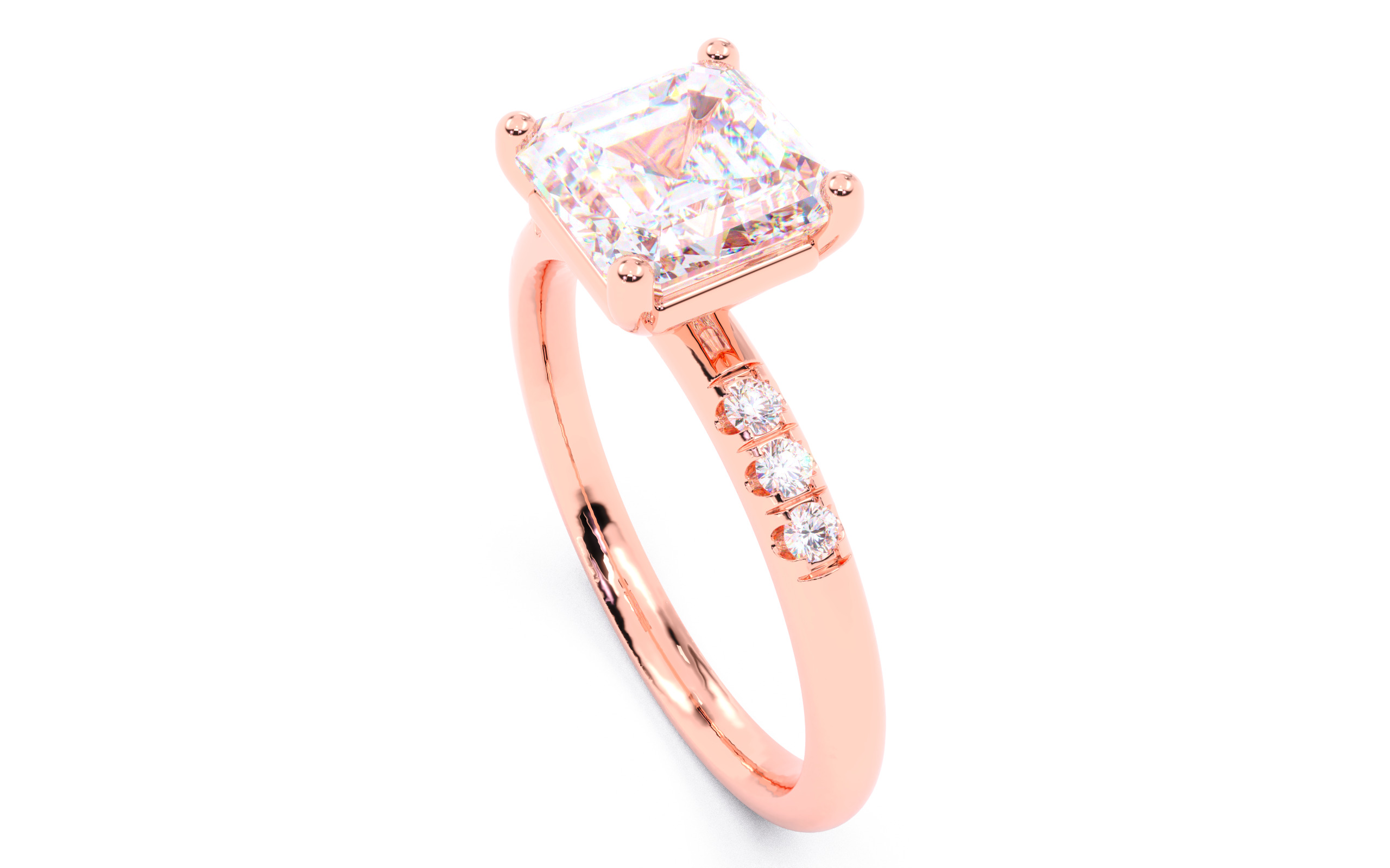 Asscher Diamond Pave Setting Solitaire Ring 3D print model_21