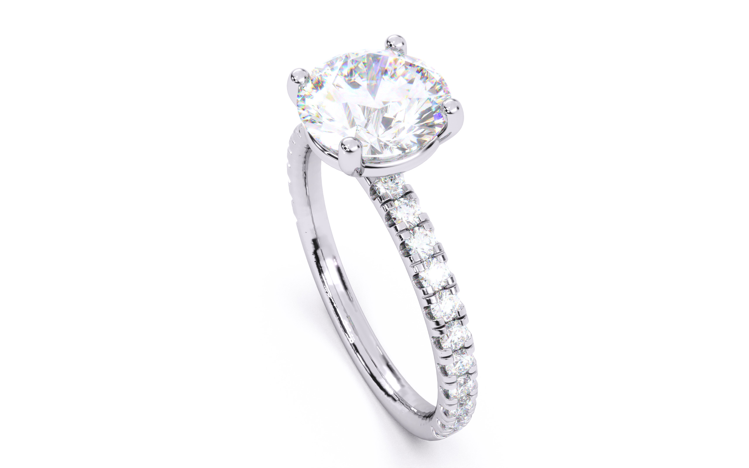Round Diamond Pave Setting Solitaire Ring  3D print model_4
