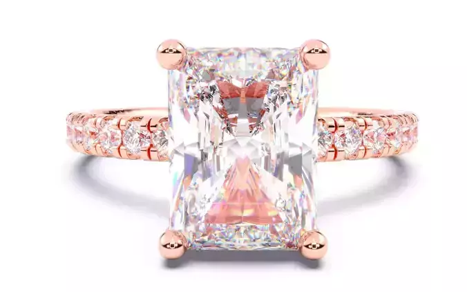 Radiant Diamond Pave Setting Solitaire Ring 3D print model