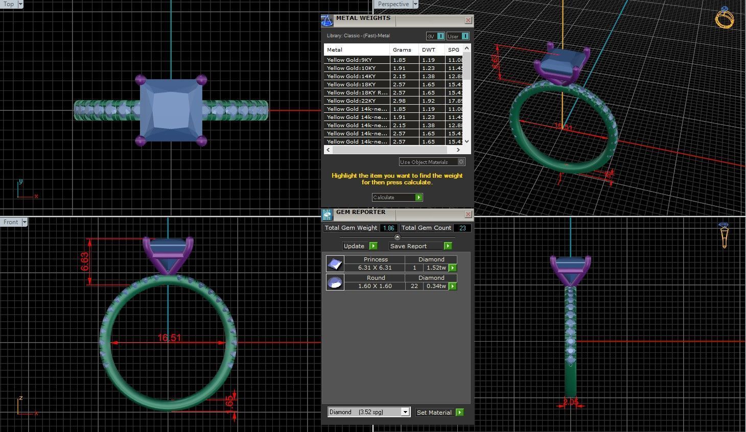 Princess Diamond Pave Setting Solitaire Ring  3D print model_1