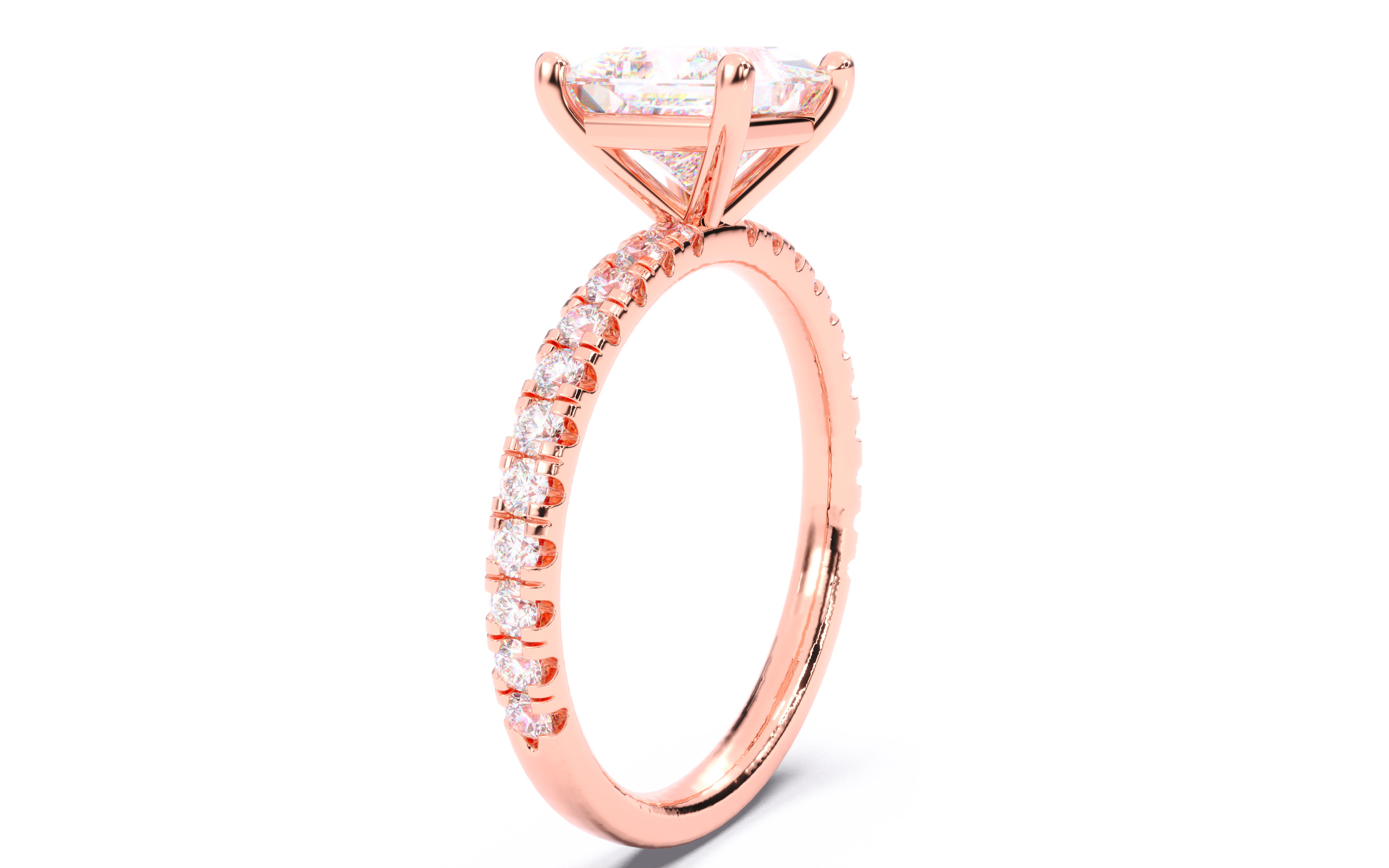 Princess Diamond Pave Setting Solitaire Ring  3D print model_16