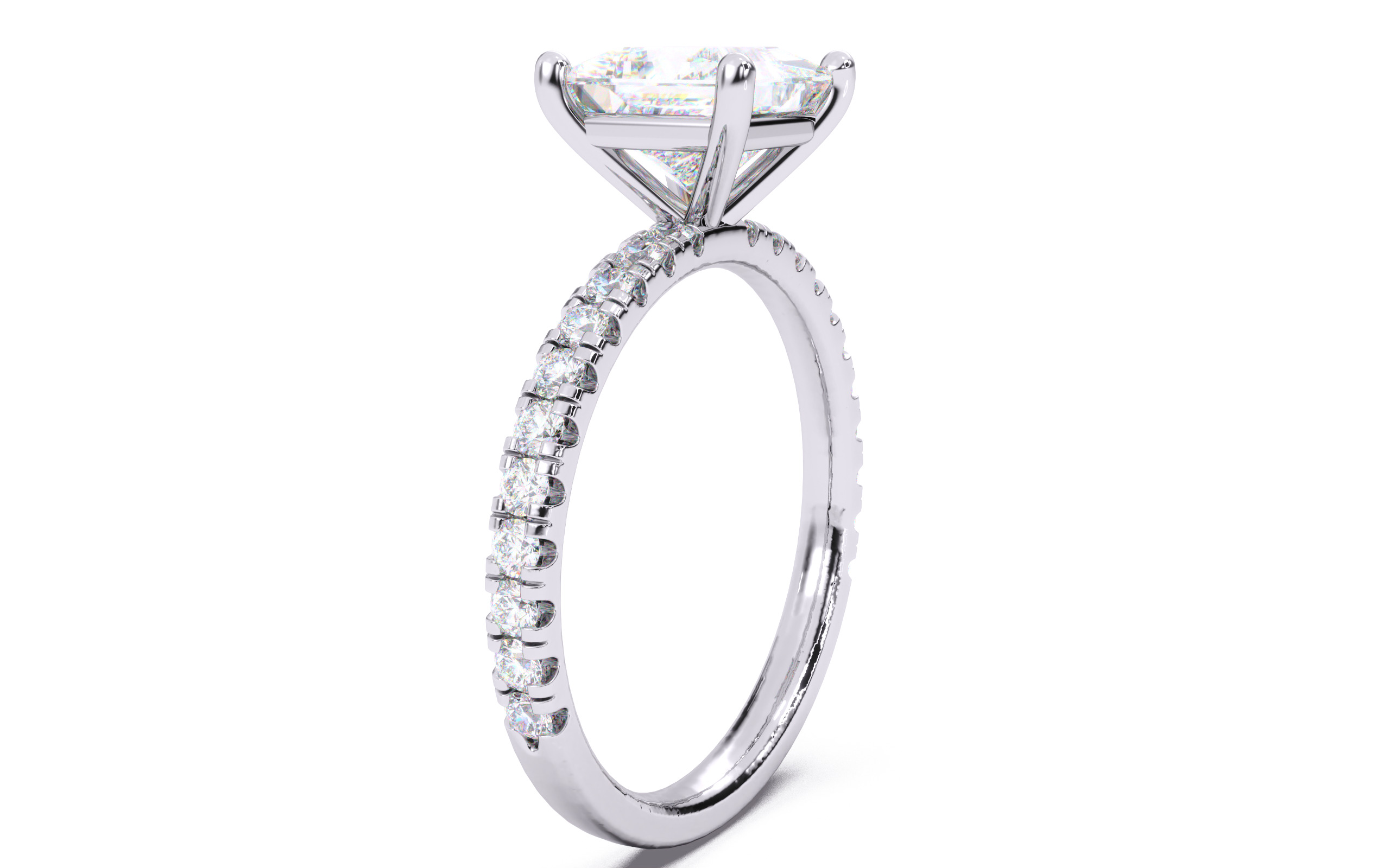 Princess Diamond Pave Setting Solitaire Ring  3D print model_13
