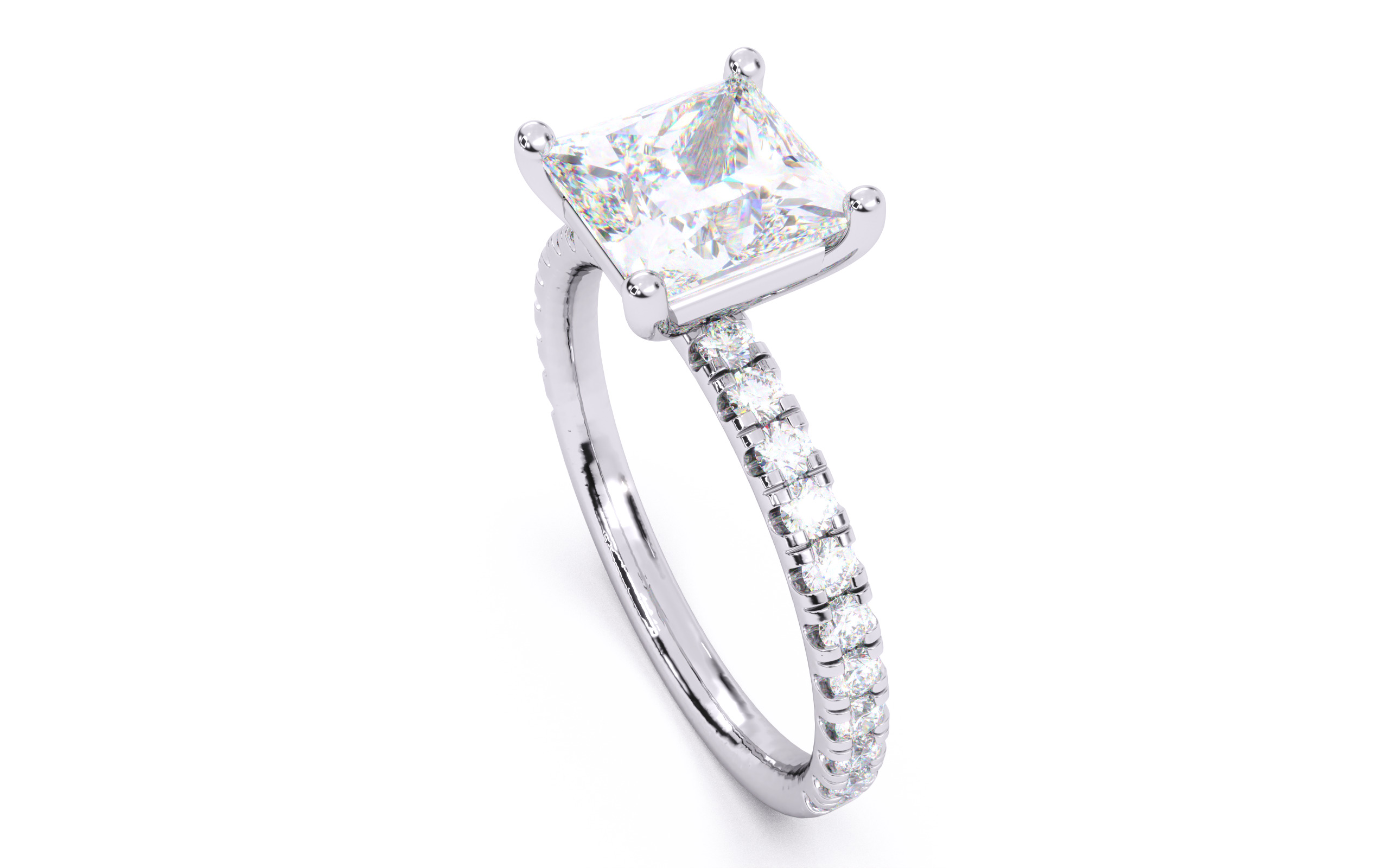 Princess Diamond Pave Setting Solitaire Ring  3D print model_23