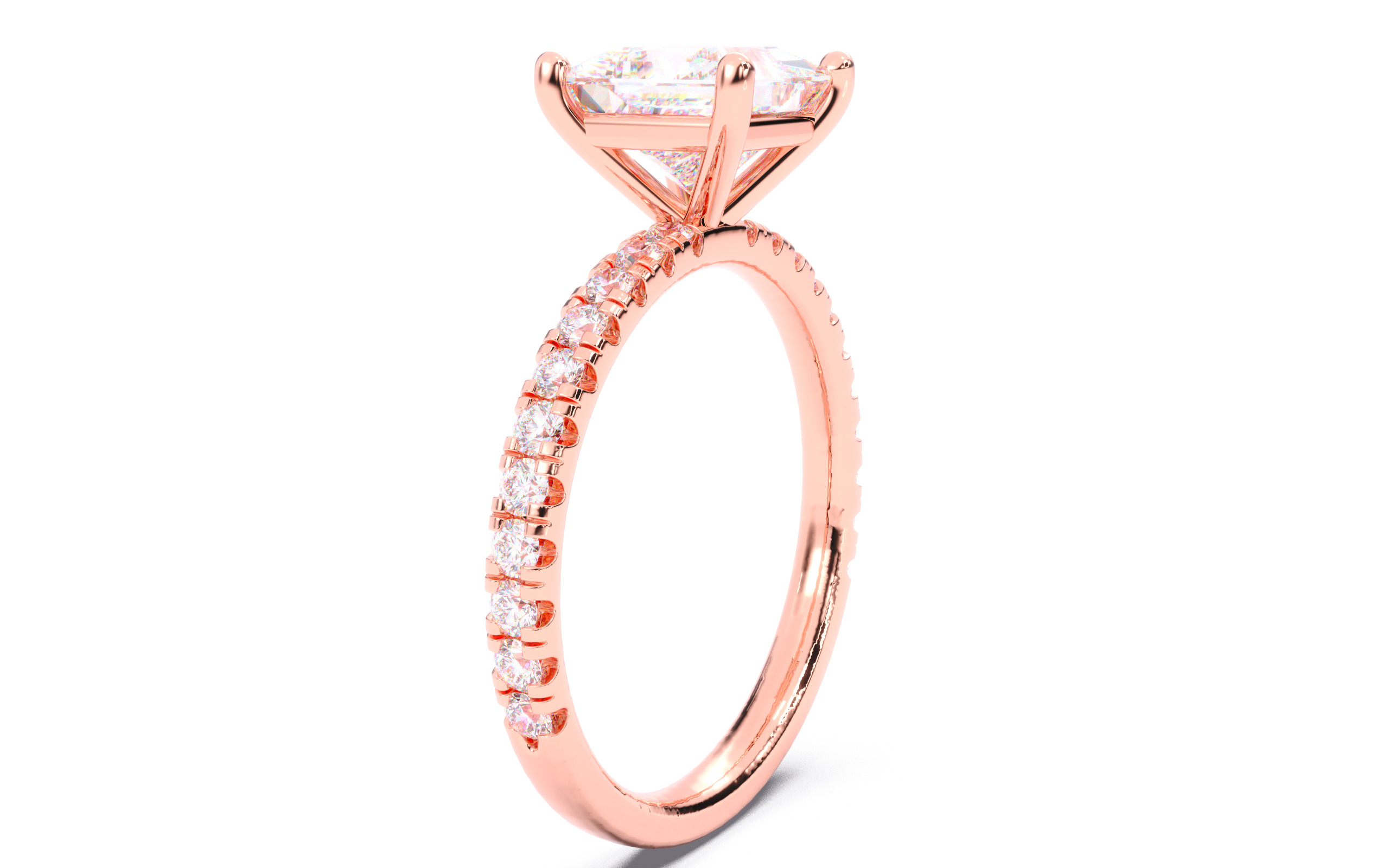 Princess Diamond Pave Setting Solitaire Ring  3D print model_2