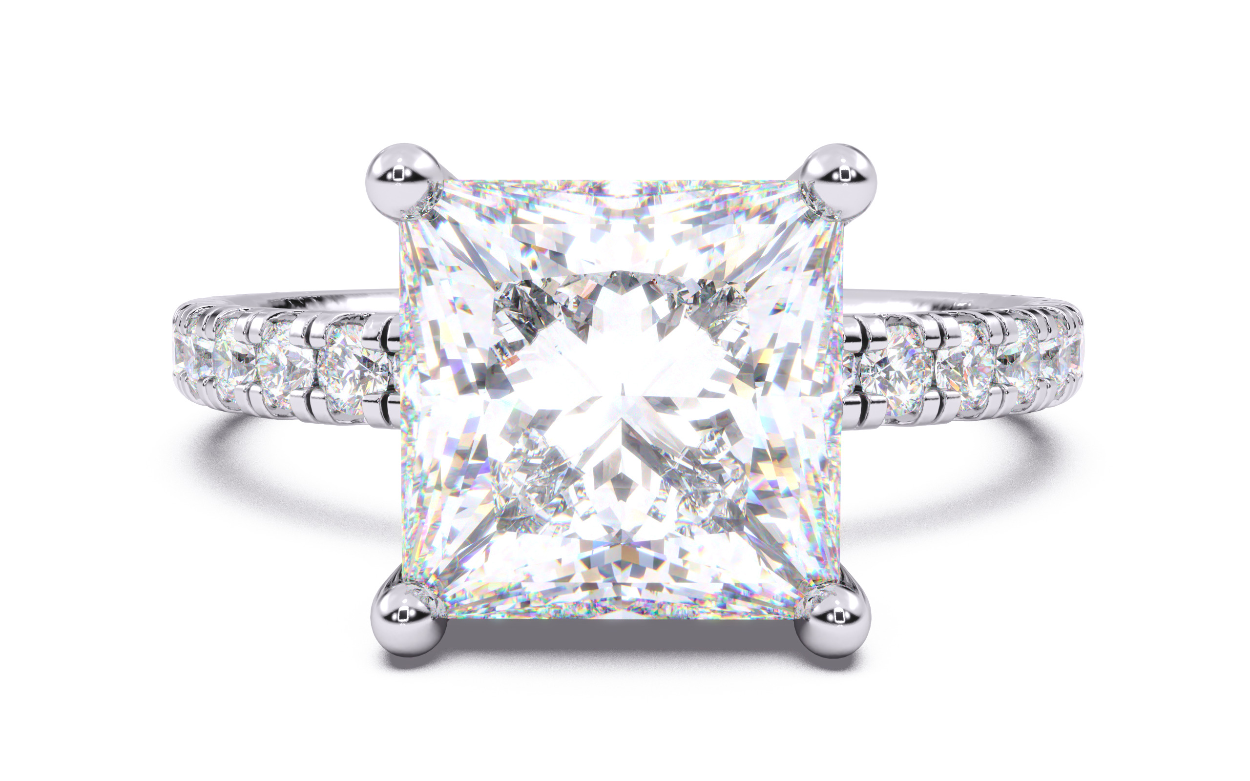 Princess Diamond Pave Setting Solitaire Ring  3D print model_10