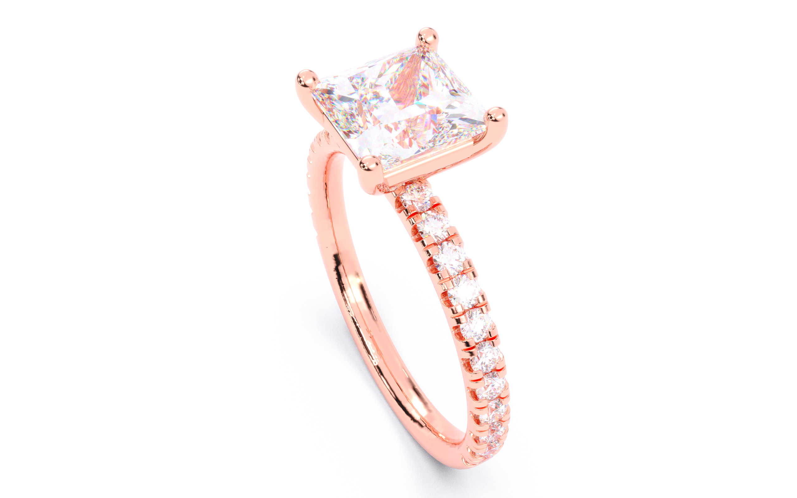 Princess Diamond Pave Setting Solitaire Ring  3D print model_4