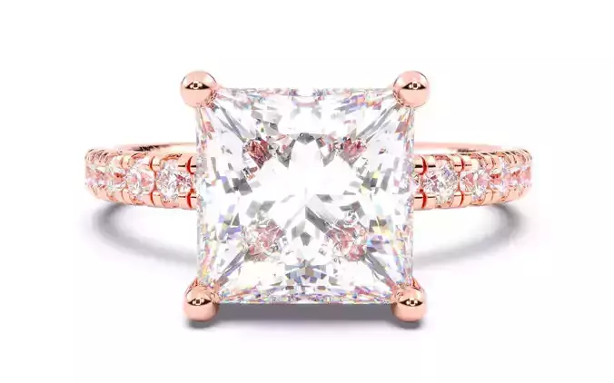 Princess Diamond Pave Setting Solitaire Ring  3D print model Princess Diamond Pave Setting Solitaire Ring  3D print model