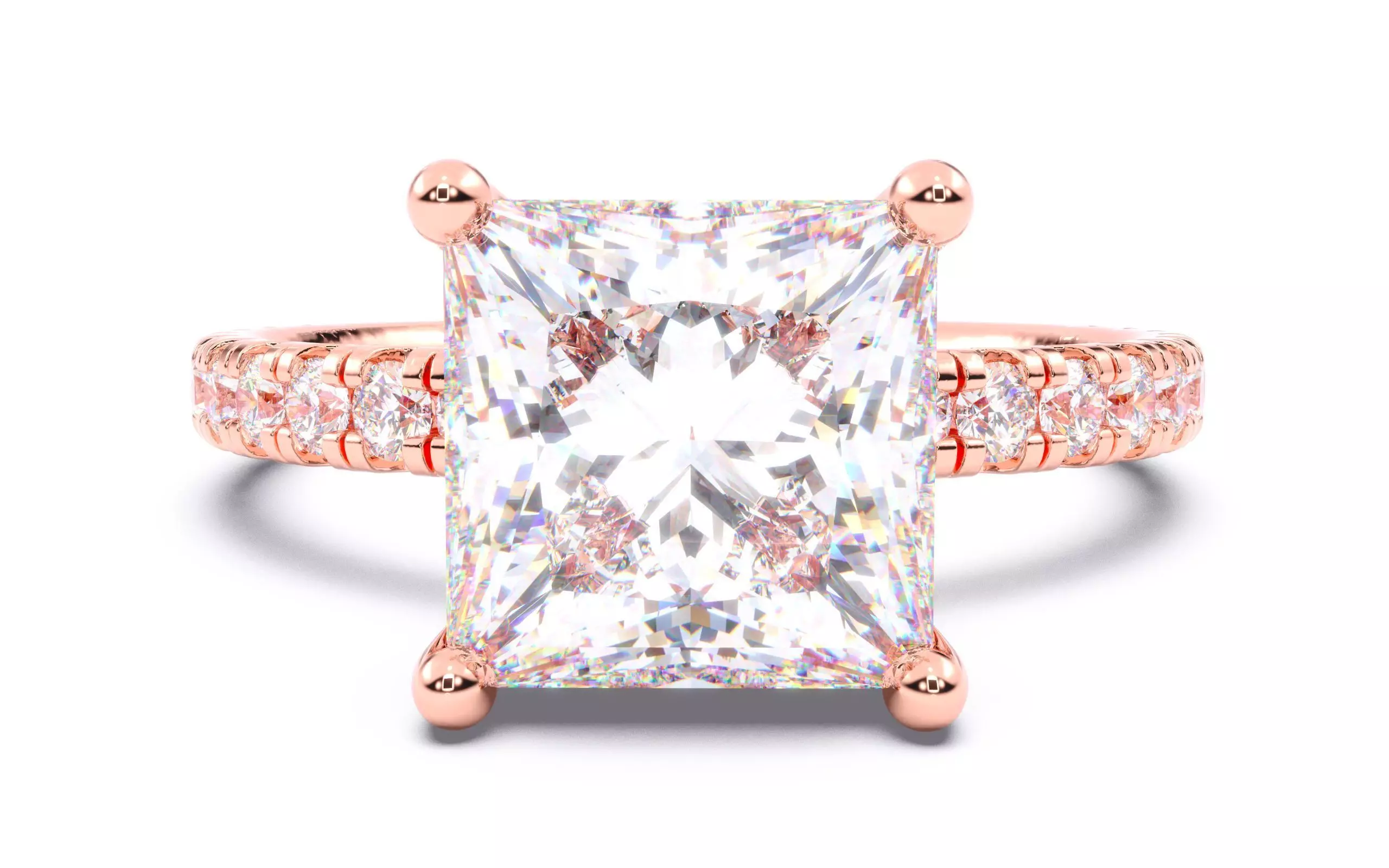 Princess Diamond Pave Setting Solitaire Ring  3D print model_0