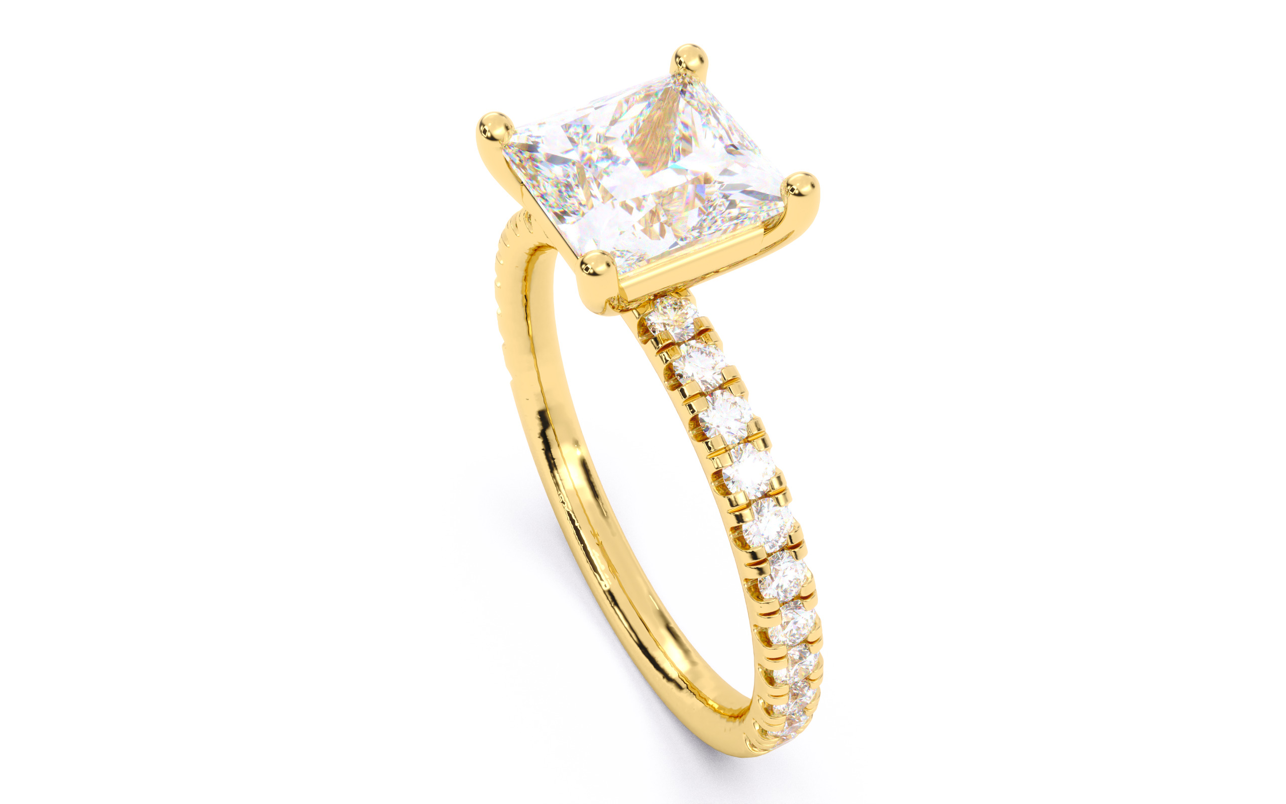 Princess Diamond Pave Setting Solitaire Ring  3D print model_21