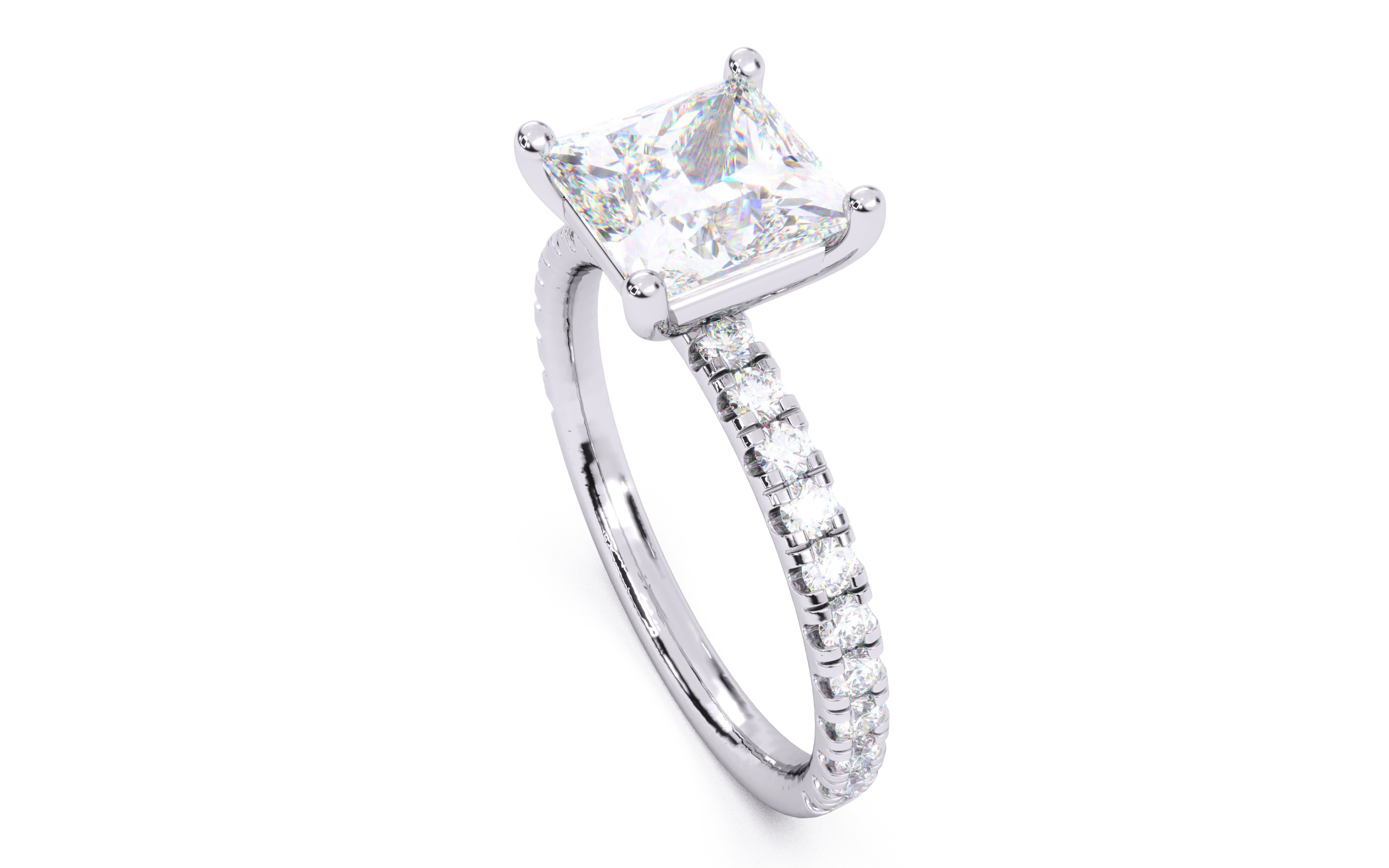 Princess Diamond Pave Setting Solitaire Ring  3D print model_22