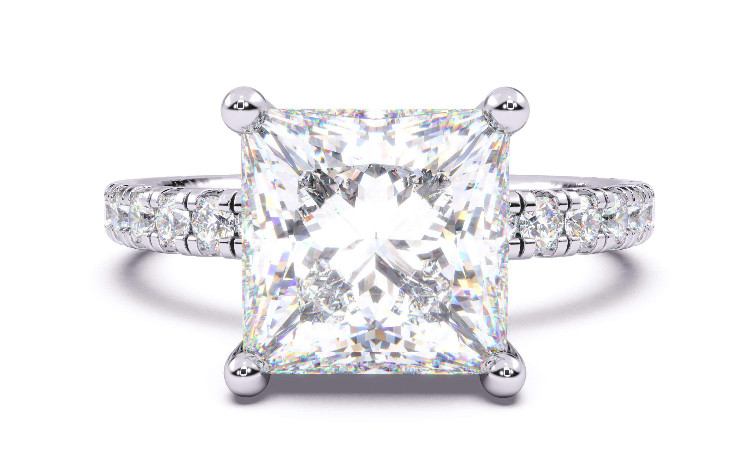 Princess Diamond Pave Setting Solitaire Ring  3D print model_11