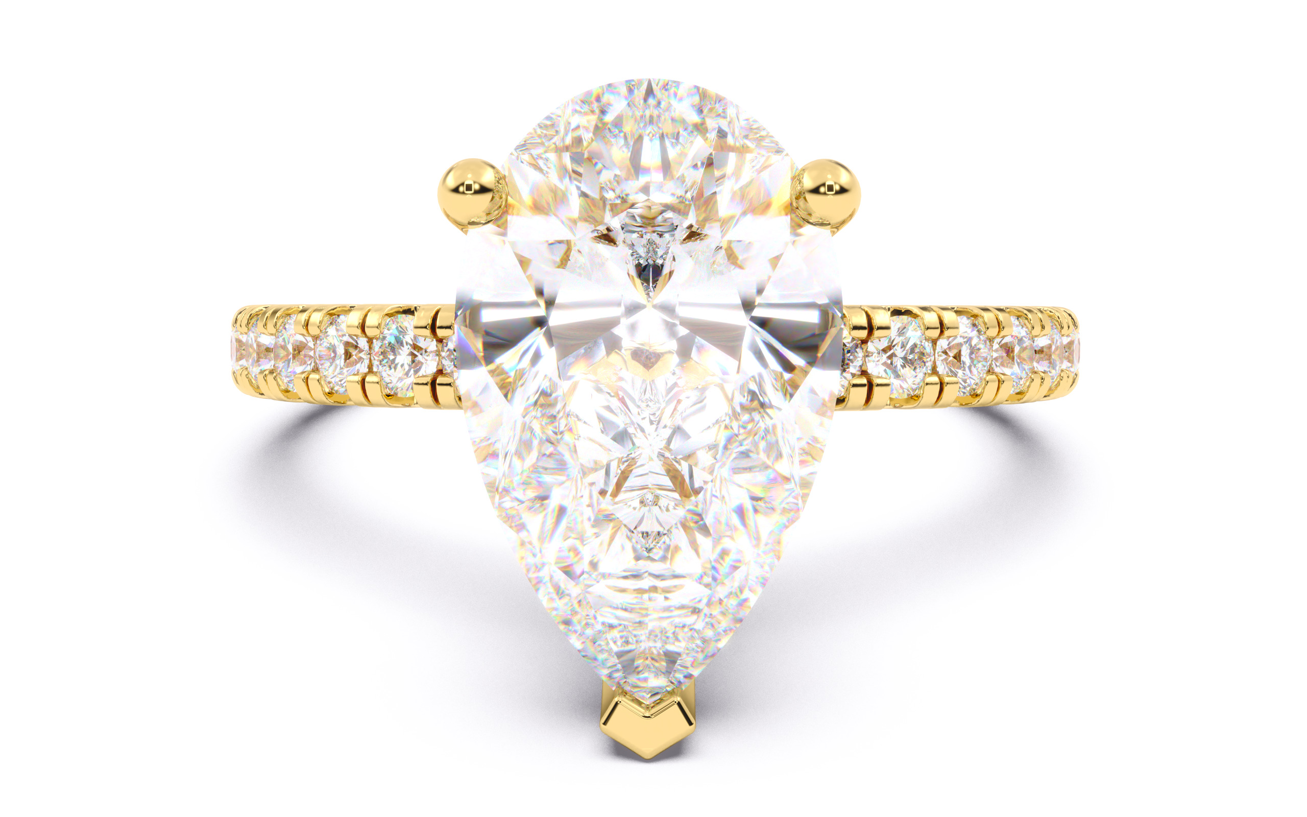 Pear Diamond Pave Setting Solitaire Ring  3D print model_12