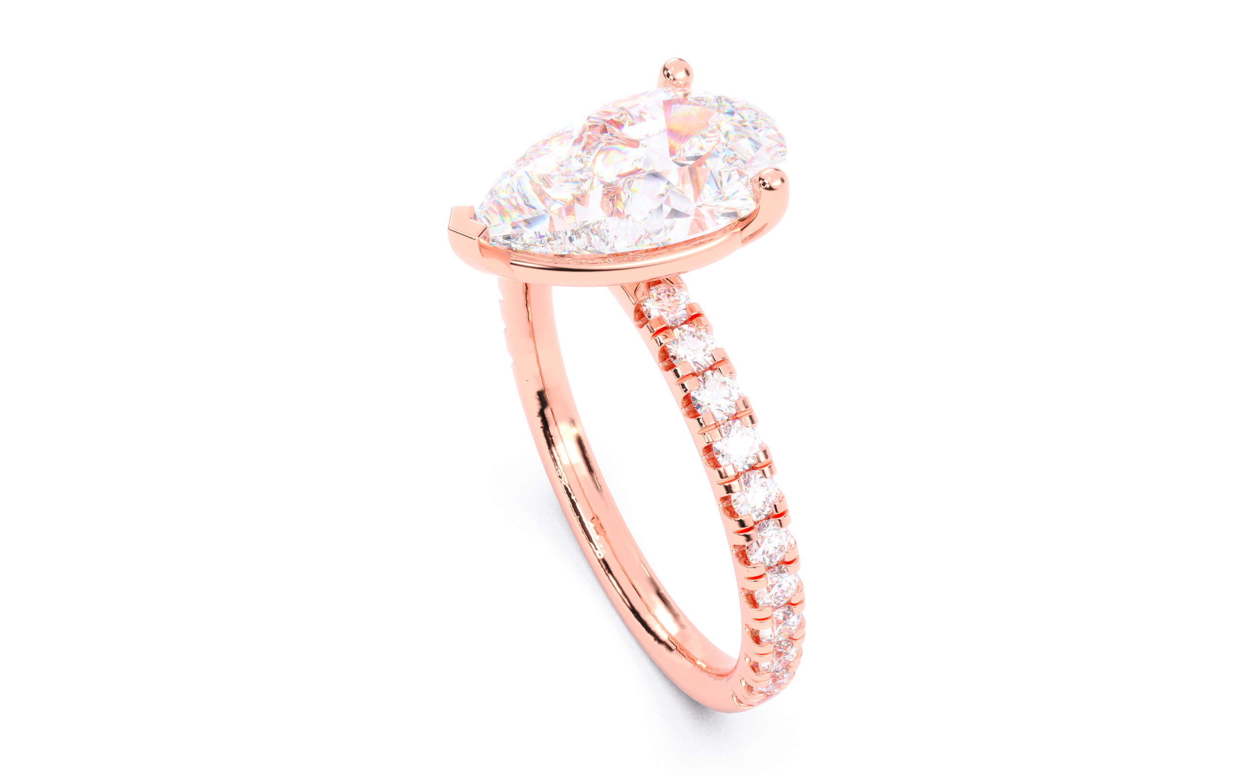 Pear Diamond Pave Setting Solitaire Ring  3D print model_3