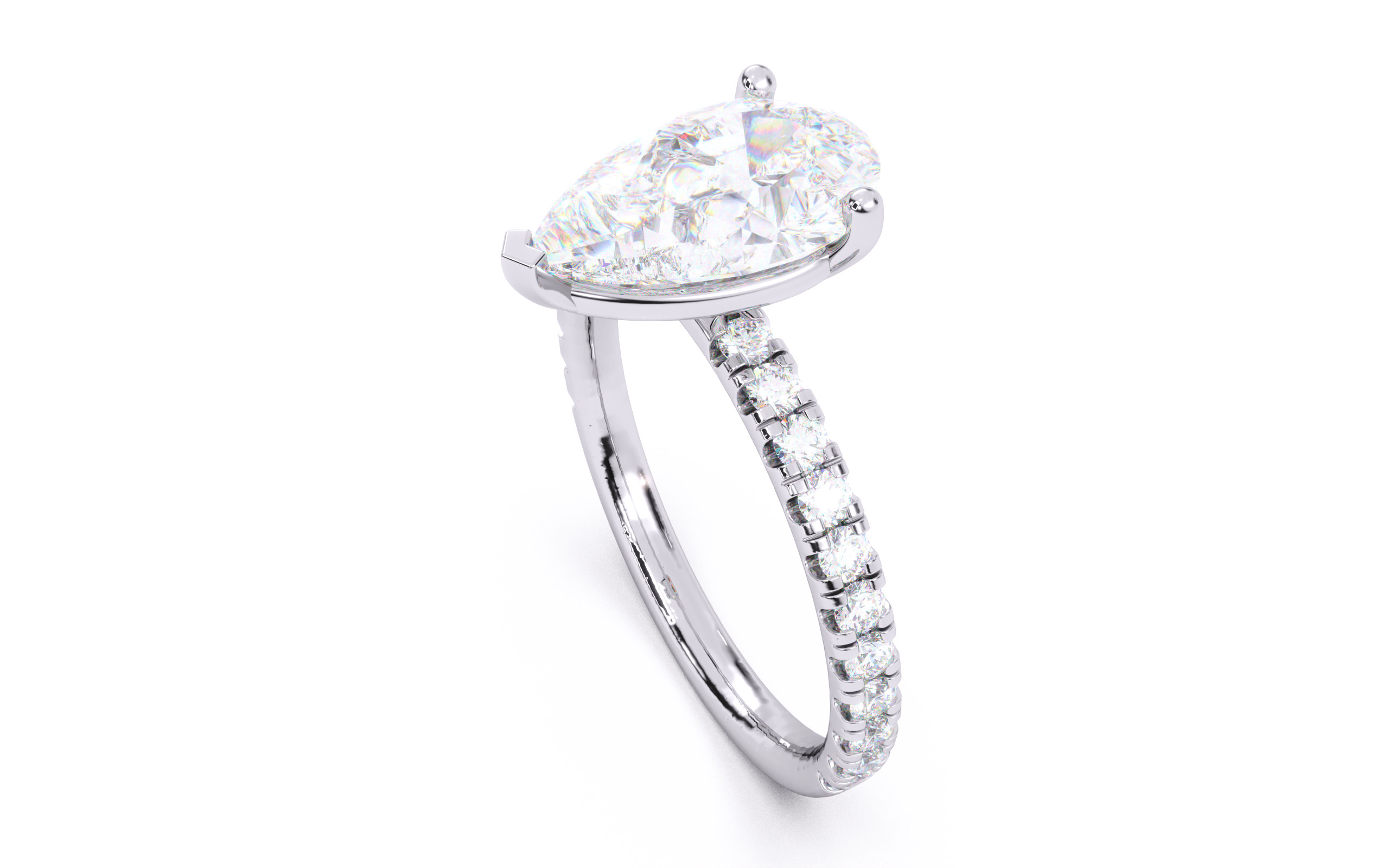 Pear Diamond Pave Setting Solitaire Ring  3D print model_24