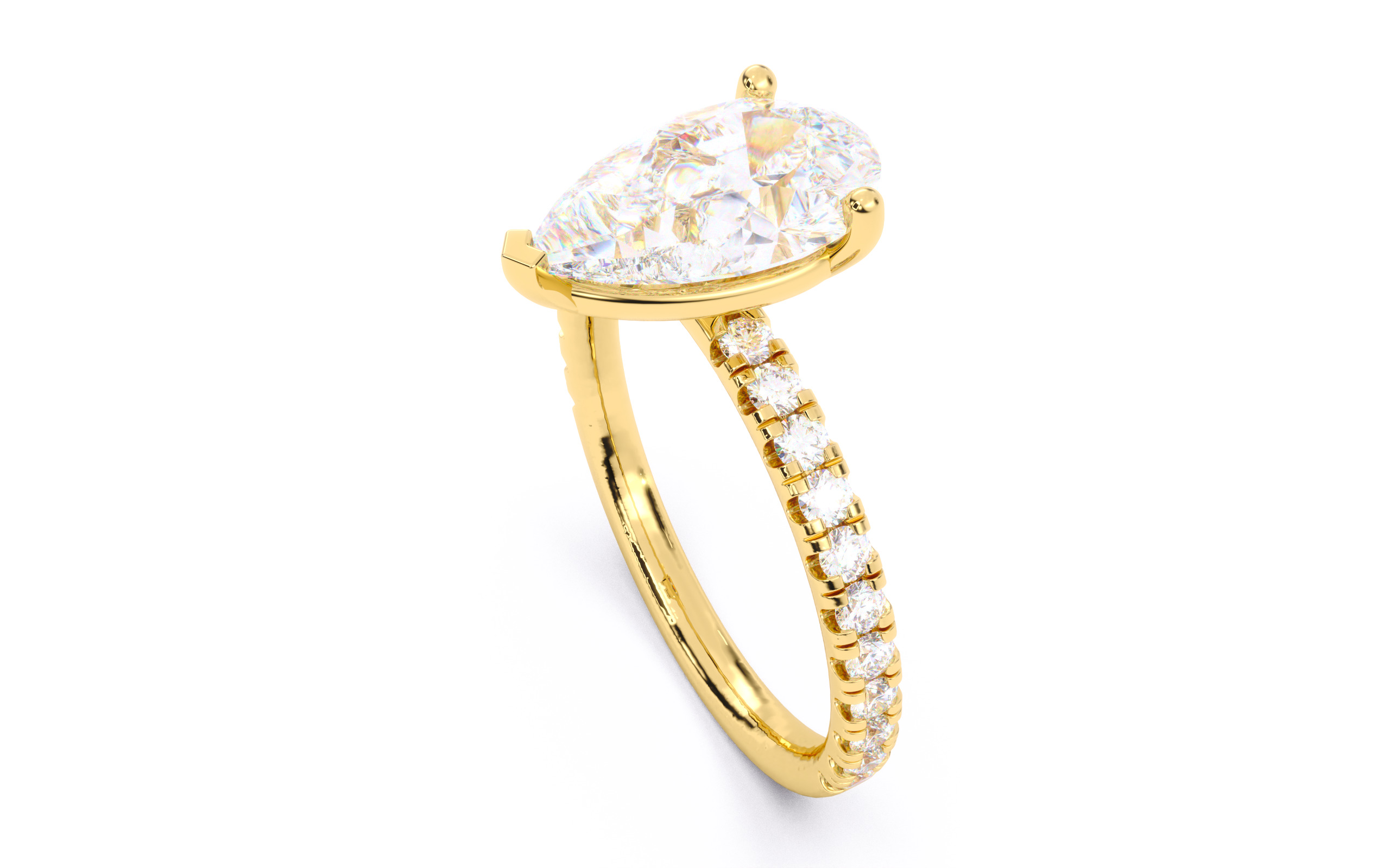 Pear Diamond Pave Setting Solitaire Ring  3D print model_22