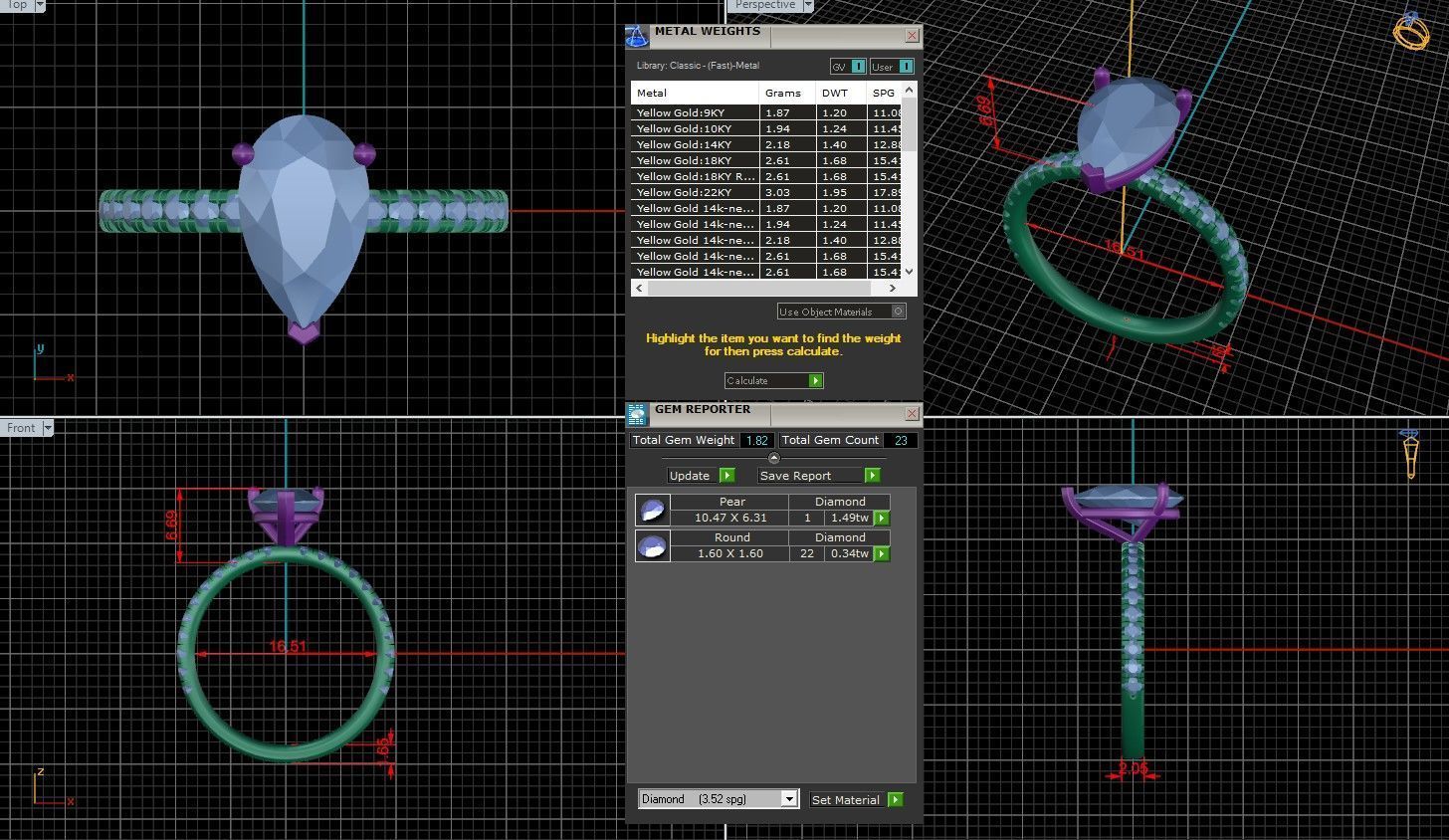 Pear Diamond Pave Setting Solitaire Ring  3D print model_1