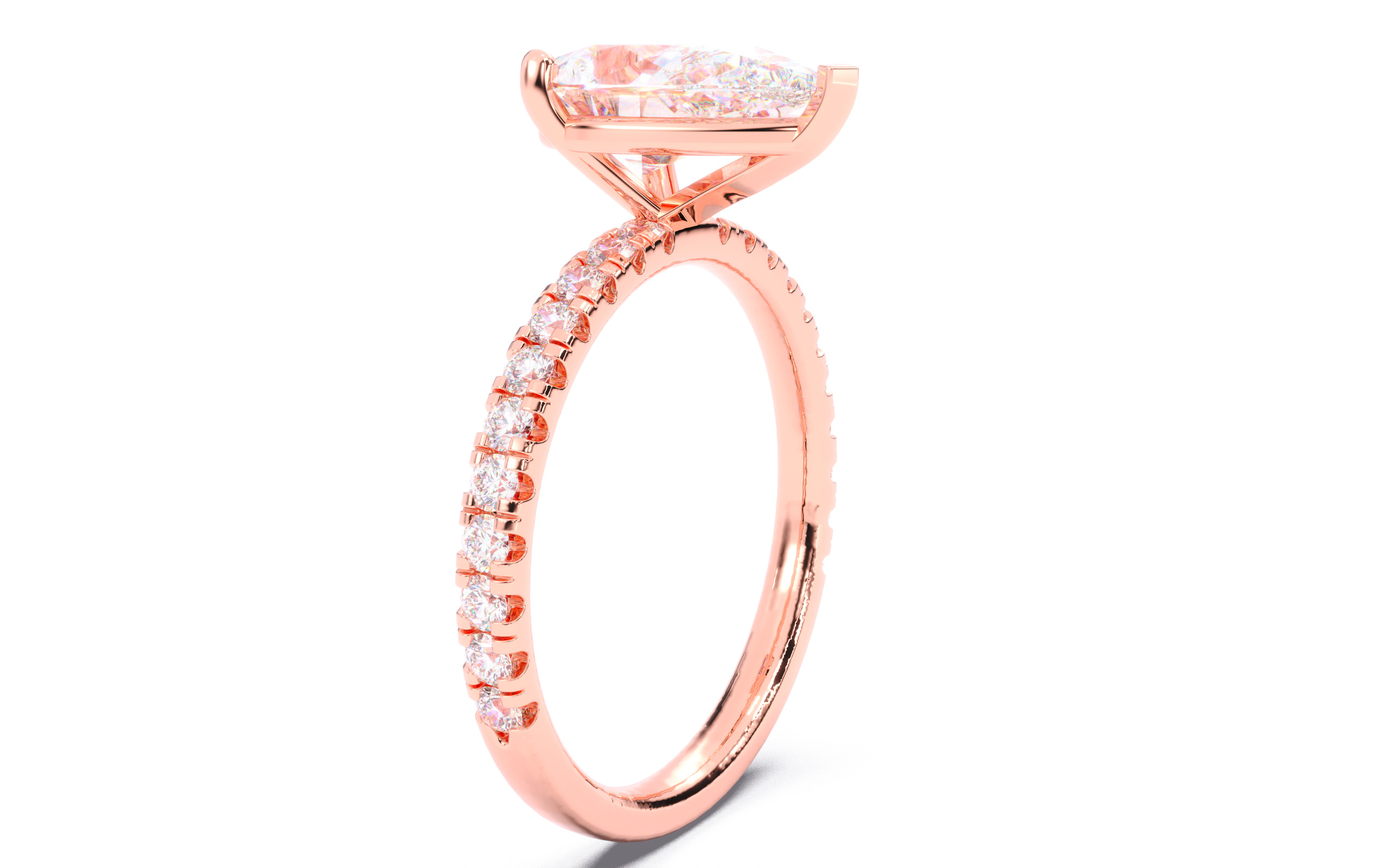 Pear Diamond Pave Setting Solitaire Ring  3D print model_2
