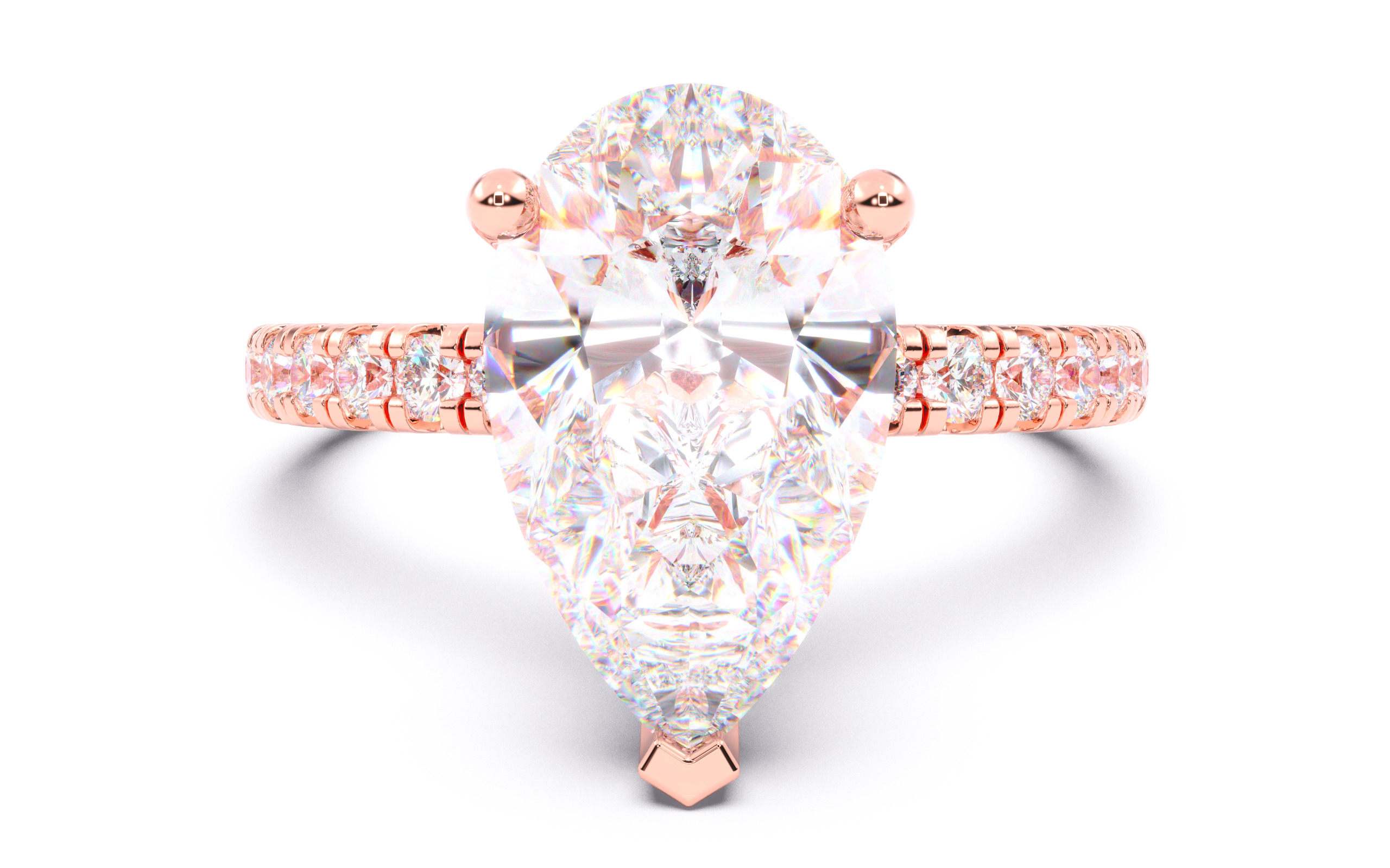 Pear Diamond Pave Setting Solitaire Ring  3D print model_16