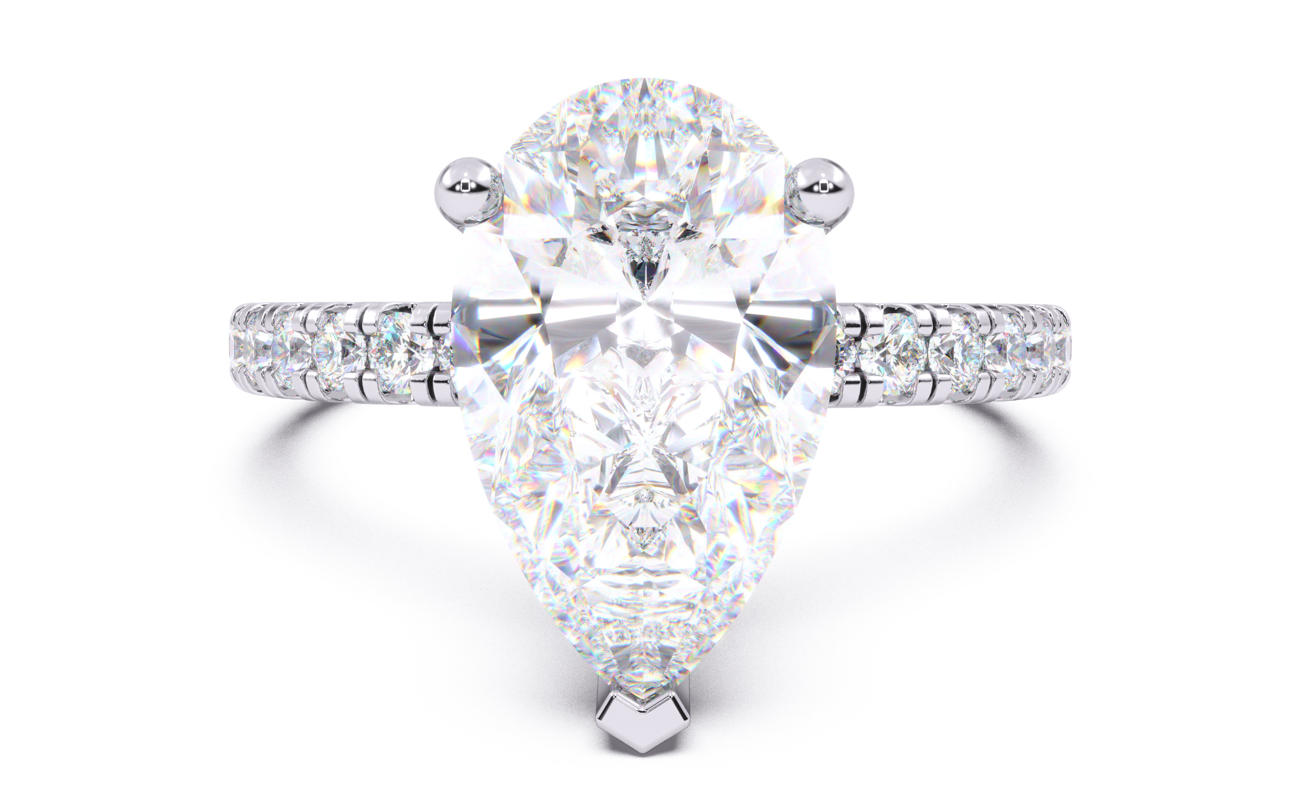 Pear Diamond Pave Setting Solitaire Ring  3D print model_14
