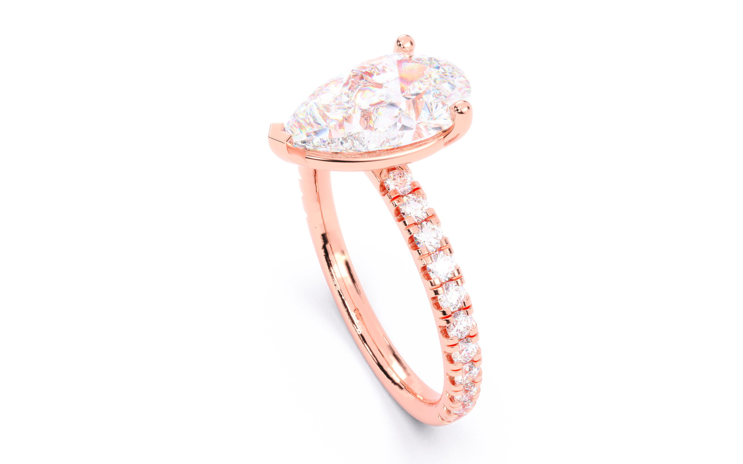 Pear Diamond Pave Setting Solitaire Ring  3D print model_4