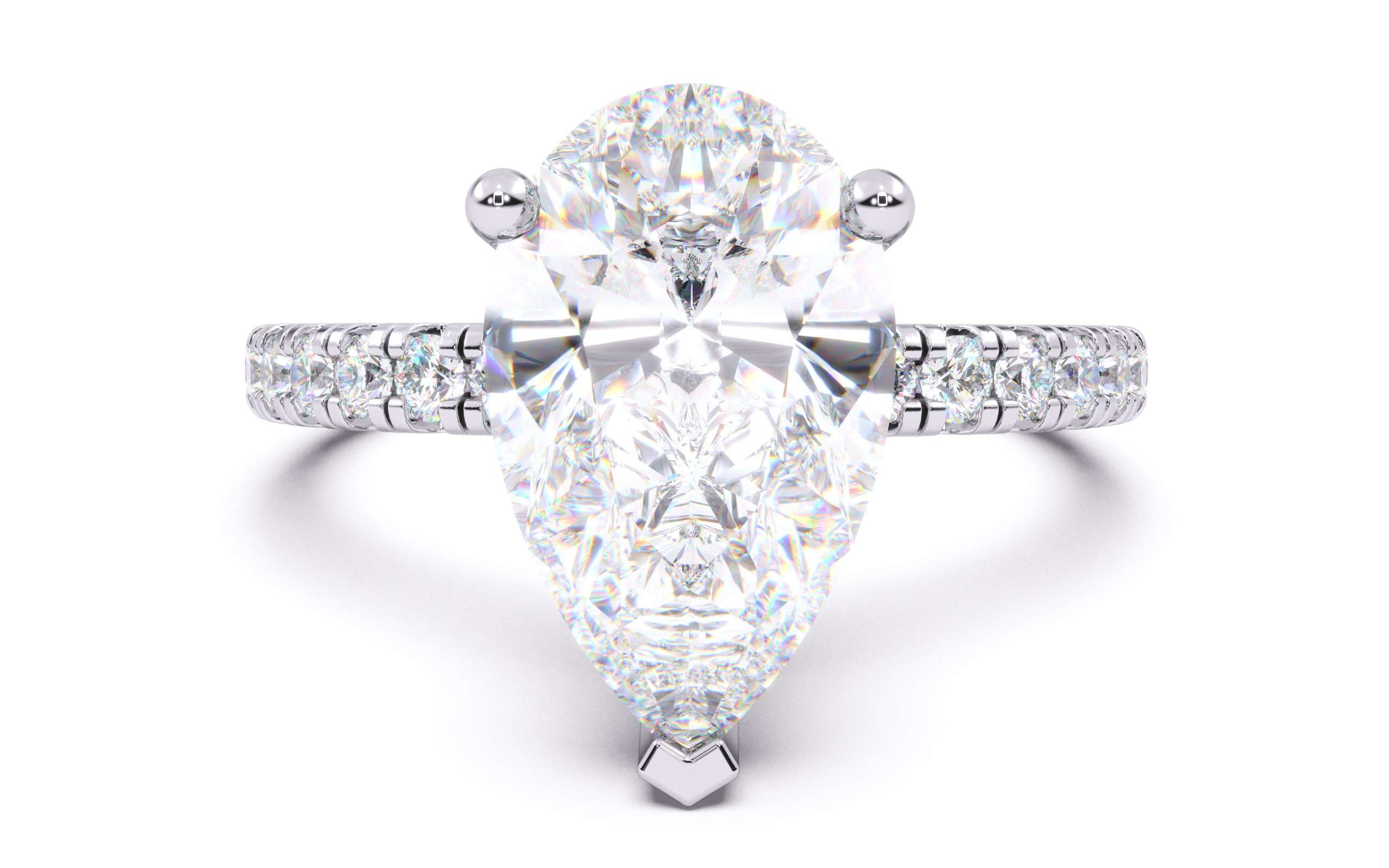 Pear Diamond Pave Setting Solitaire Ring  3D print model_15