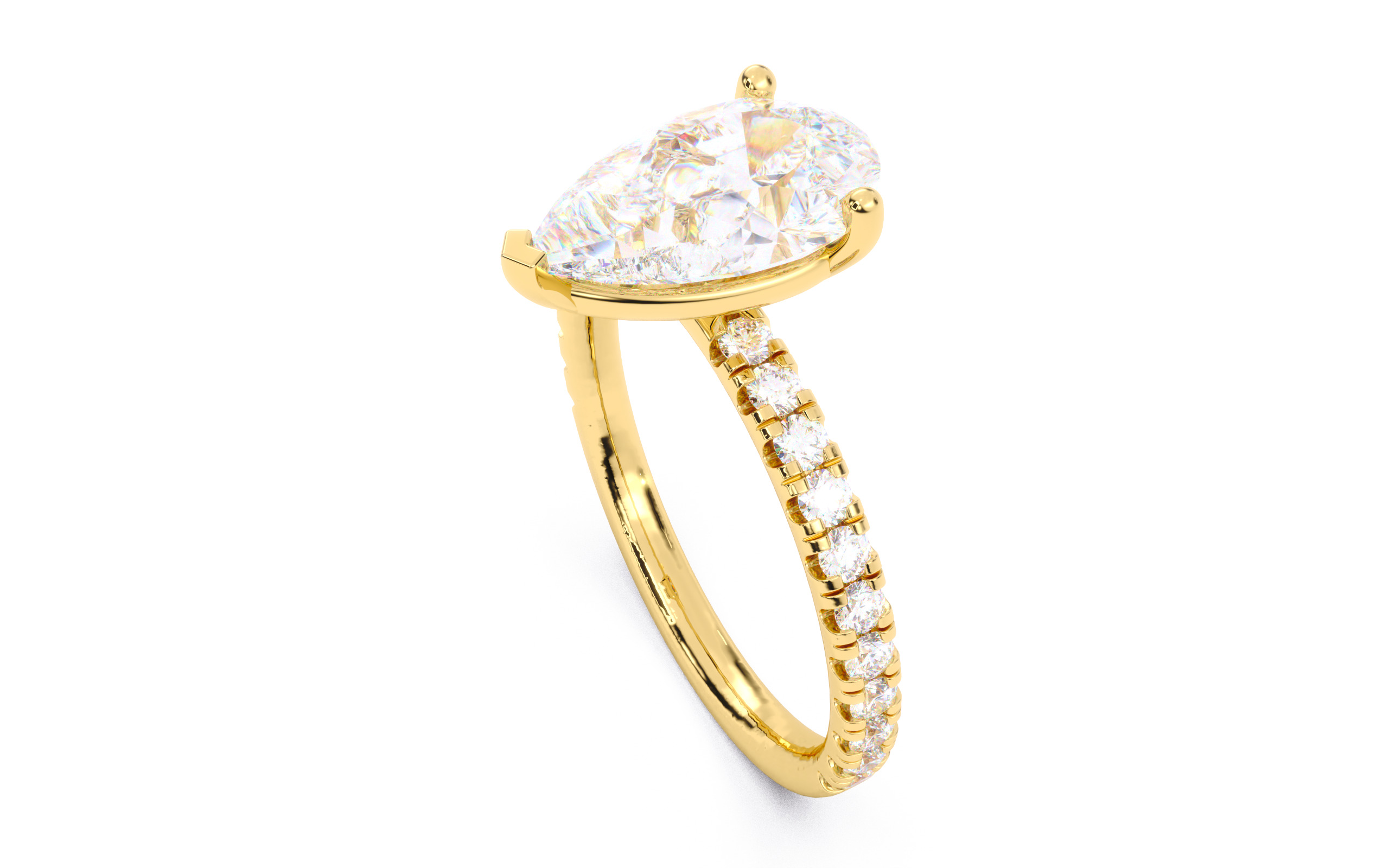 Pear Diamond Pave Setting Solitaire Ring  3D print model_21