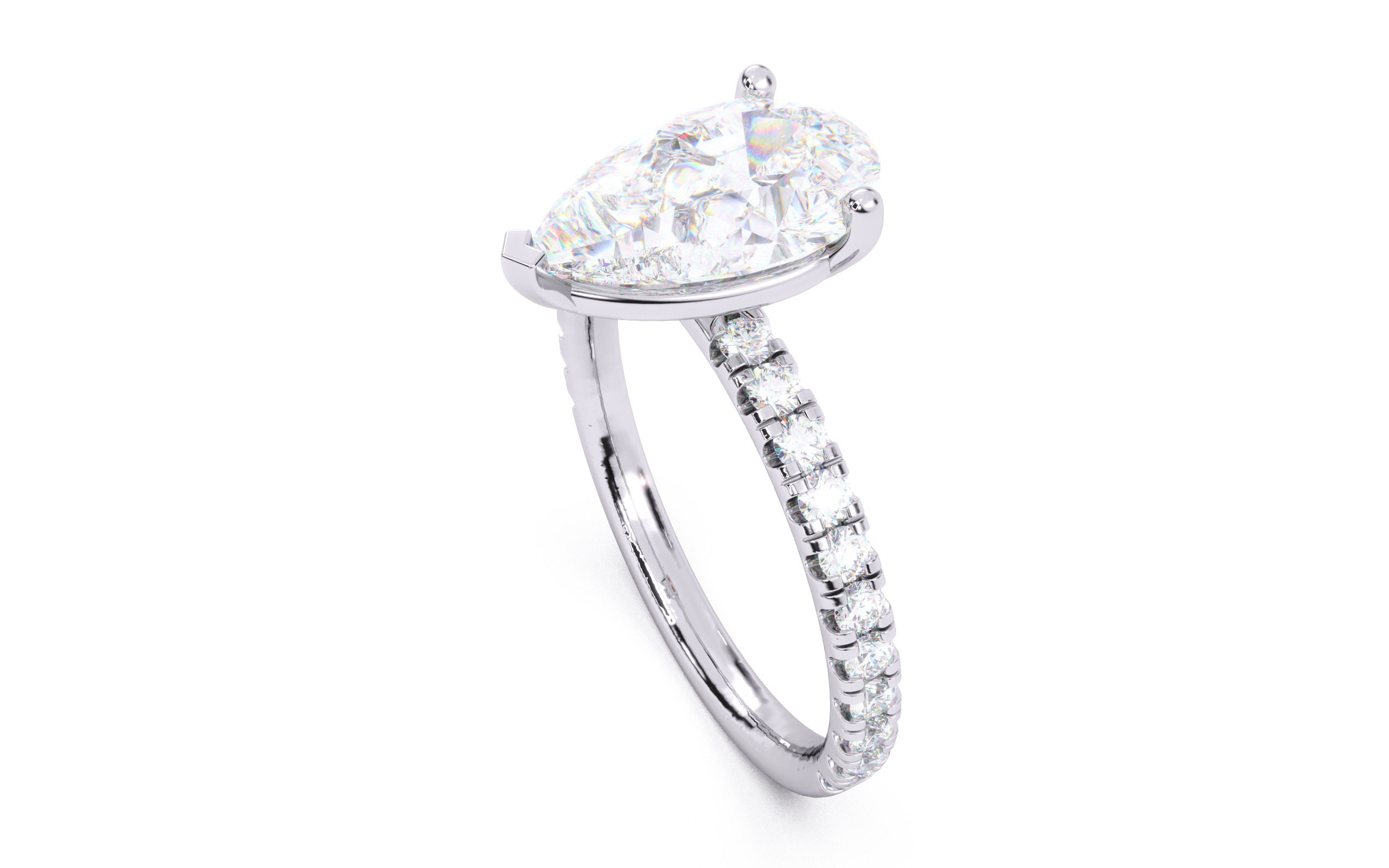Pear Diamond Pave Setting Solitaire Ring  3D print model_23