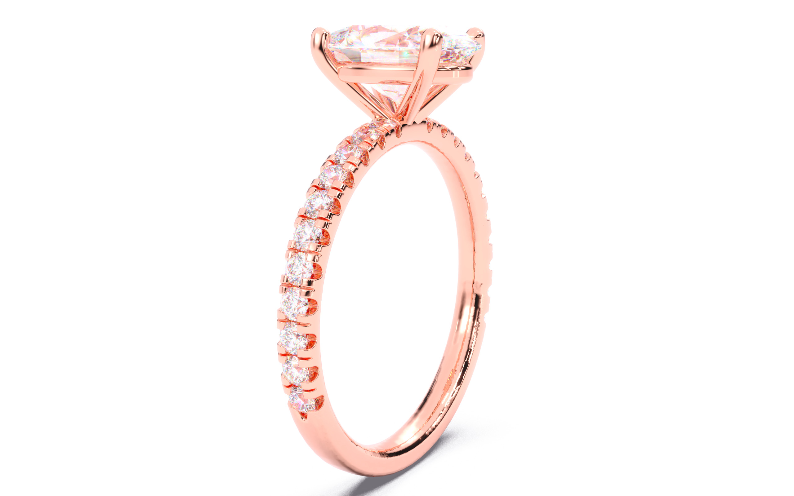 Oval Diamond Pave Setting Solitaire Ring  3D print model_2