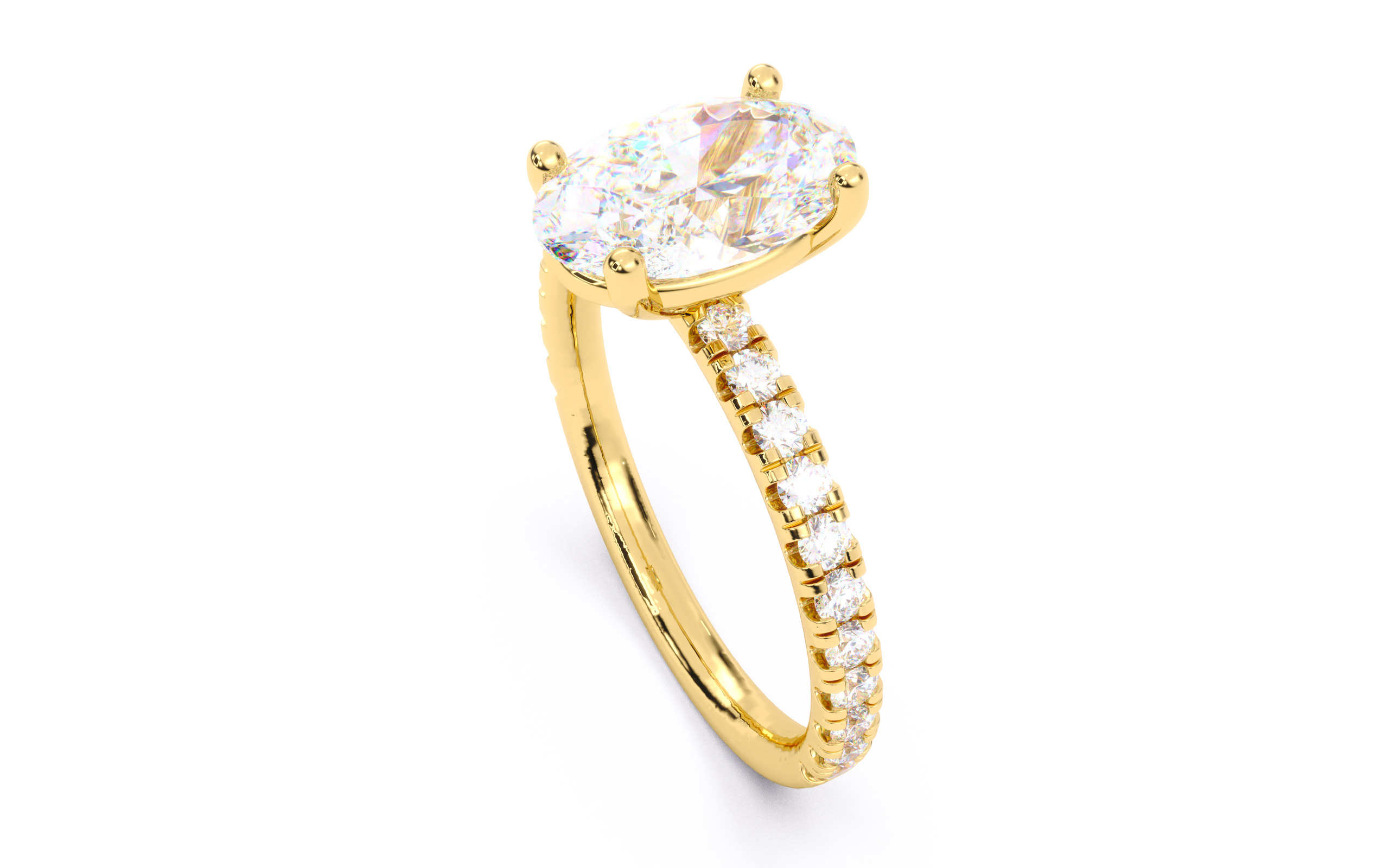 Oval Diamond Pave Setting Solitaire Ring  3D print model_22