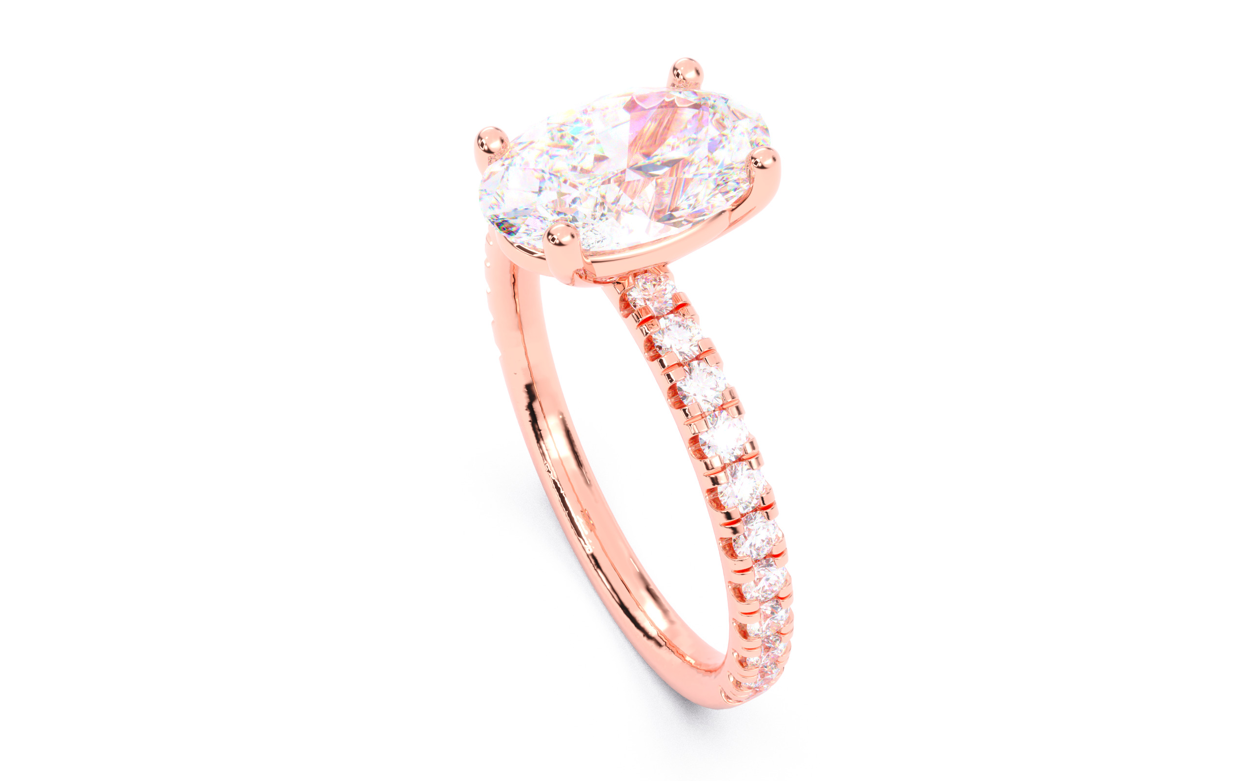 Oval Diamond Pave Setting Solitaire Ring  3D print model_3