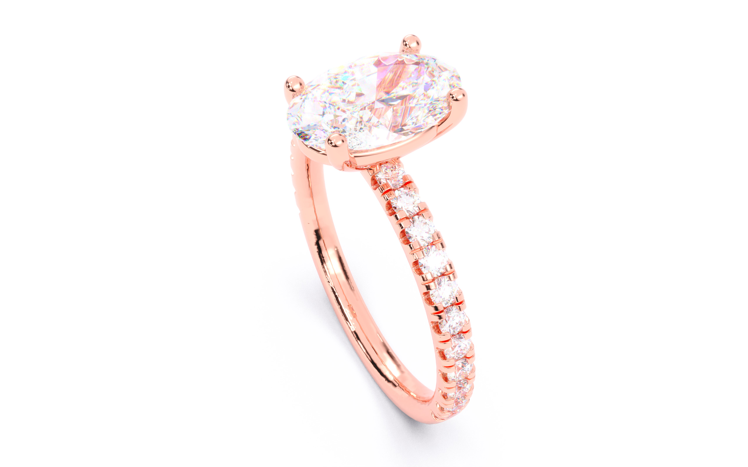Oval Diamond Pave Setting Solitaire Ring  3D print model_4