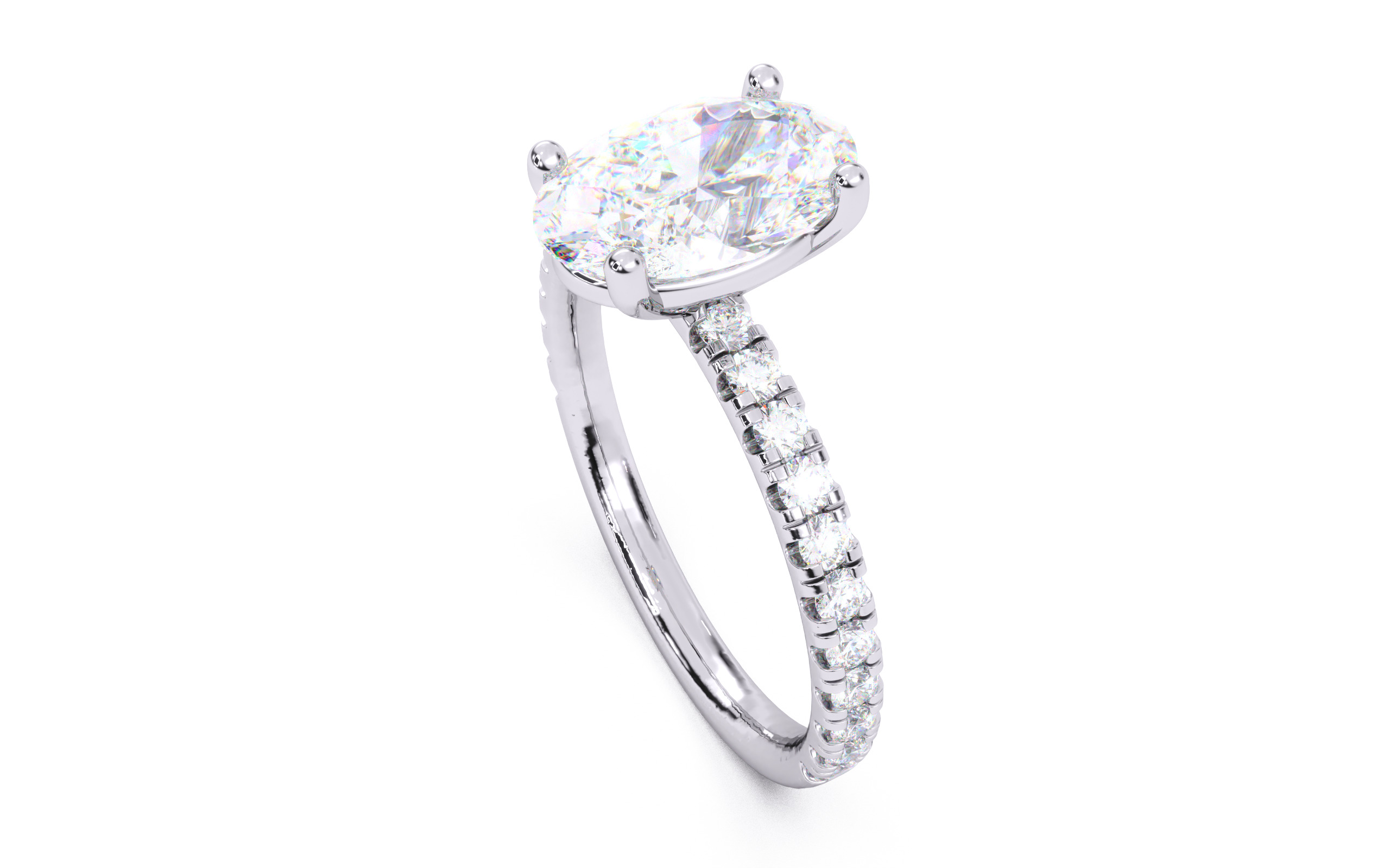Oval Diamond Pave Setting Solitaire Ring  3D print model_23