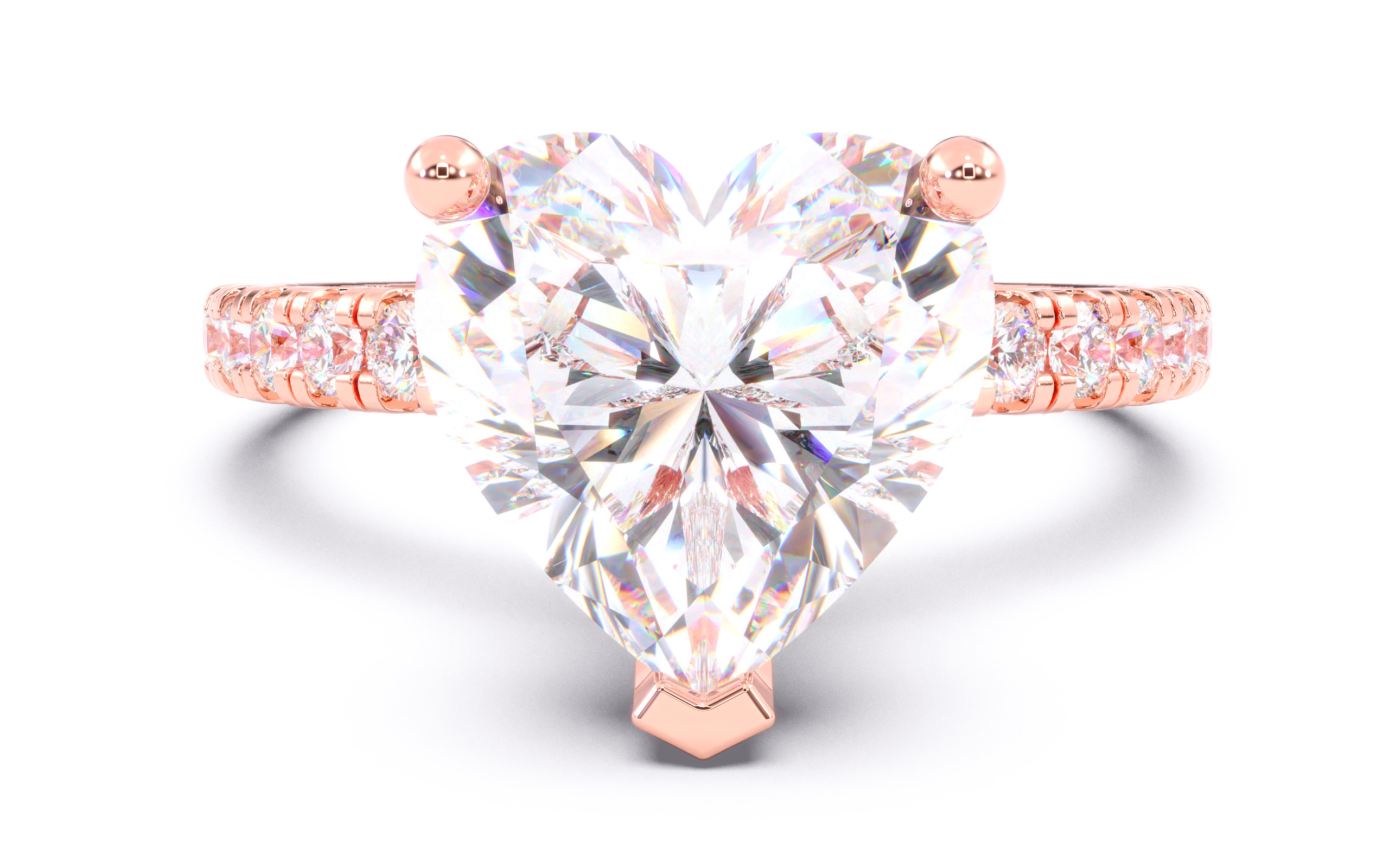 Heart Diamond Pave Setting Solitaire Ring  3D print model_16