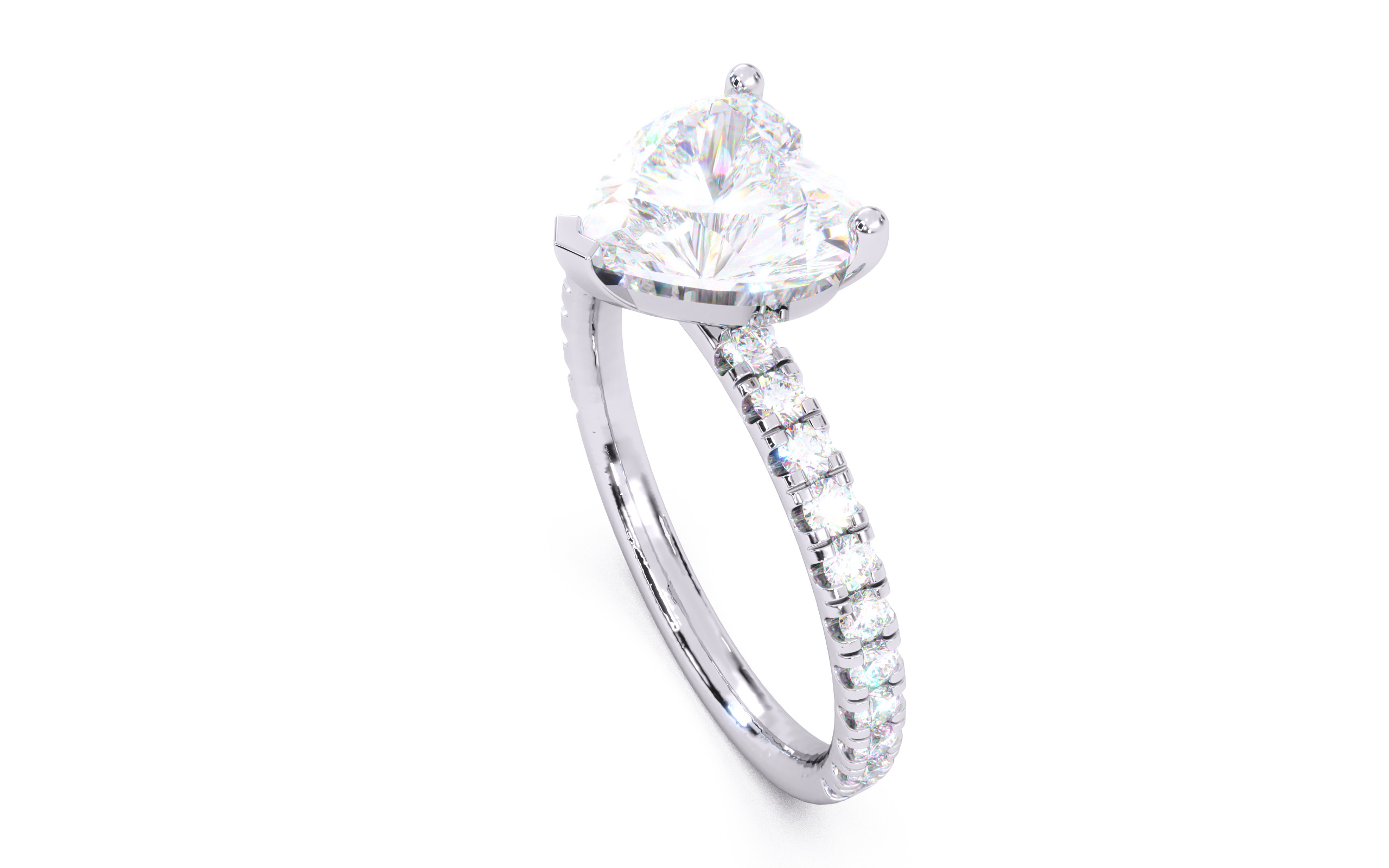 Heart Diamond Pave Setting Solitaire Ring  3D print model_23