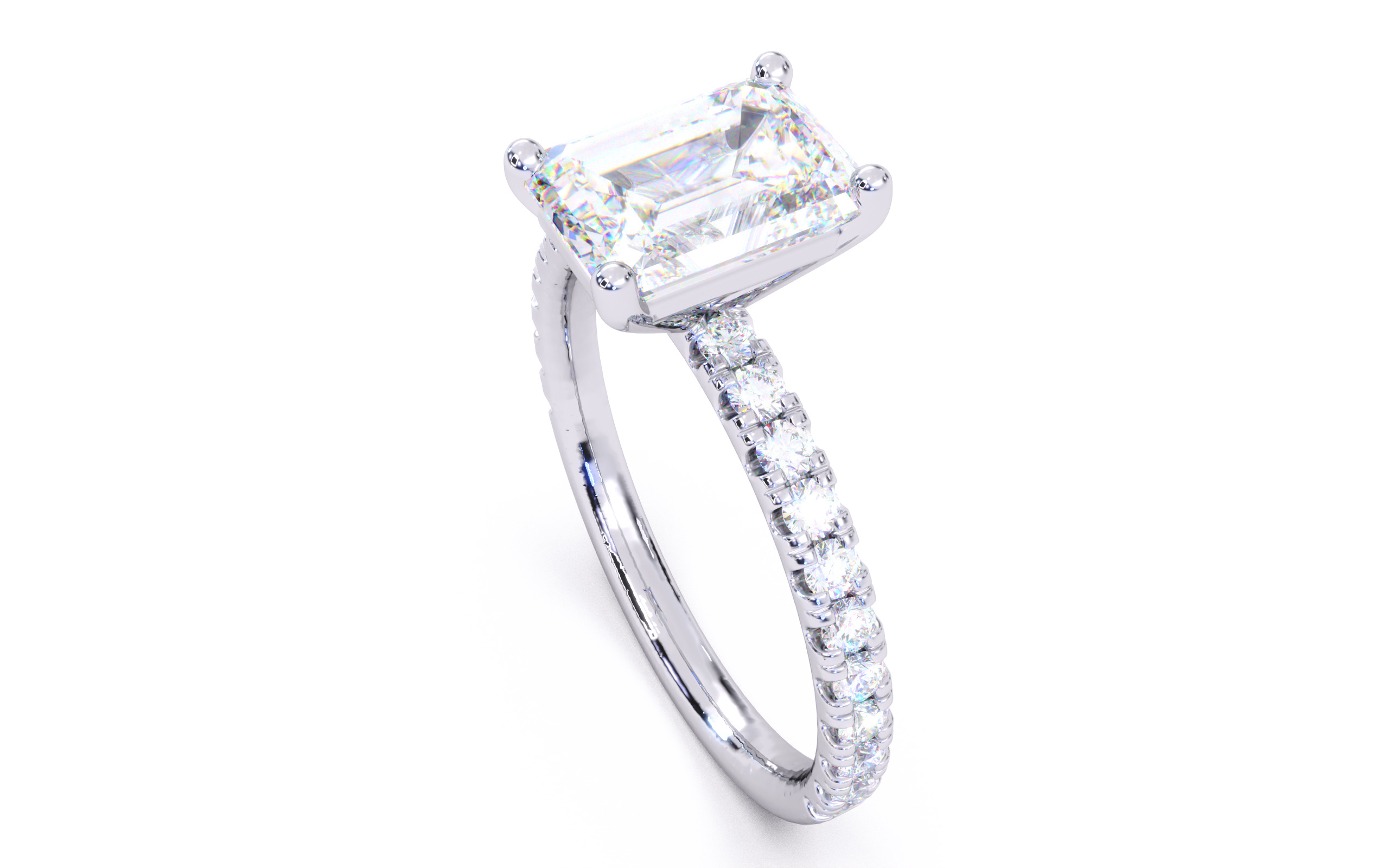 Emerald Diamond Pave Setting Solitaire Ring 3D print model_24