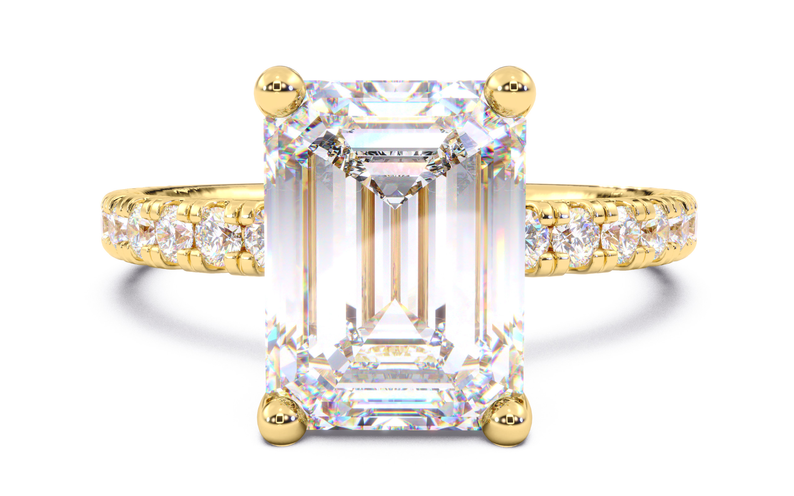 Emerald Diamond Pave Setting Solitaire Ring 3D print model_6