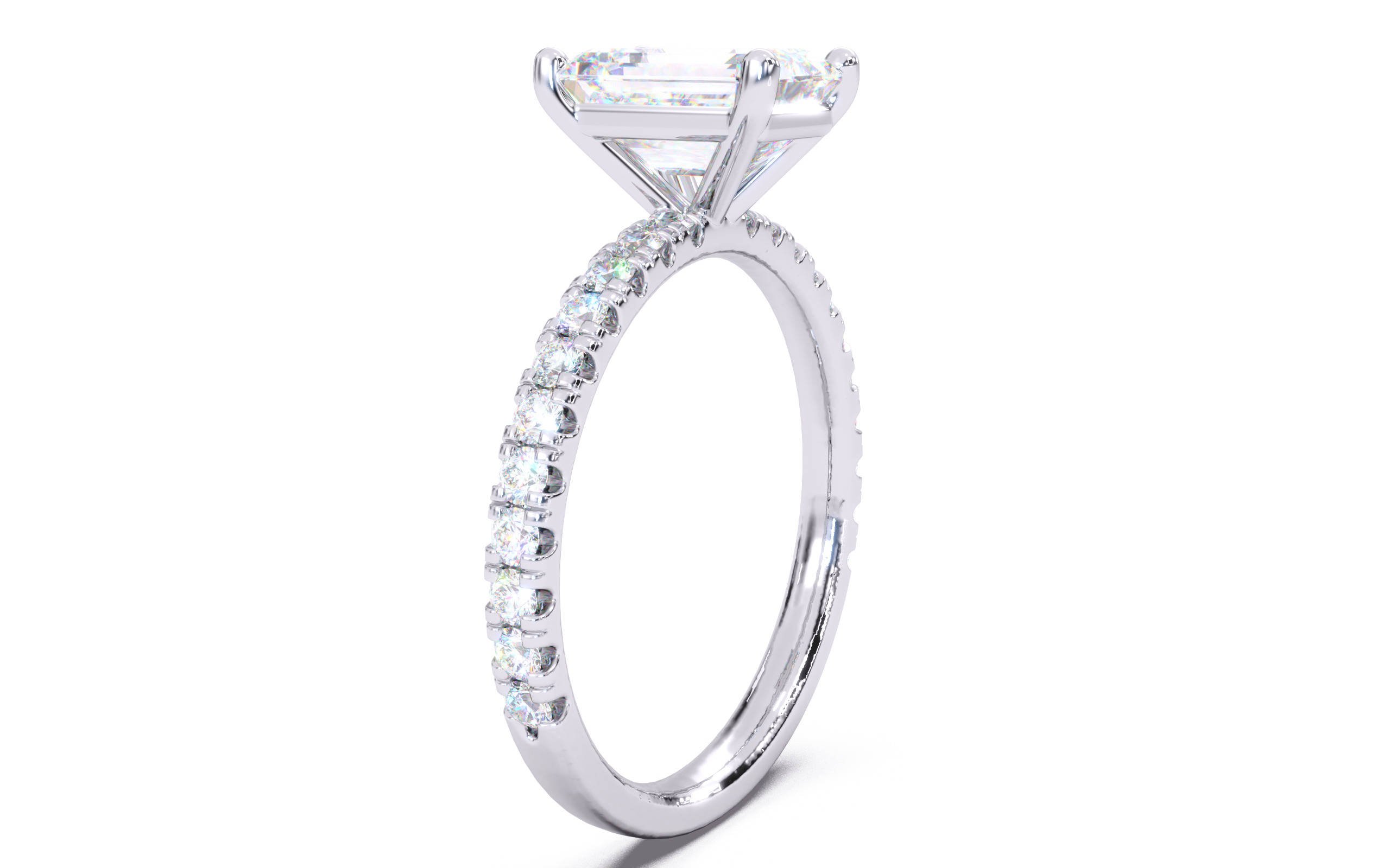 Emerald Diamond Pave Setting Solitaire Ring 3D print model_12