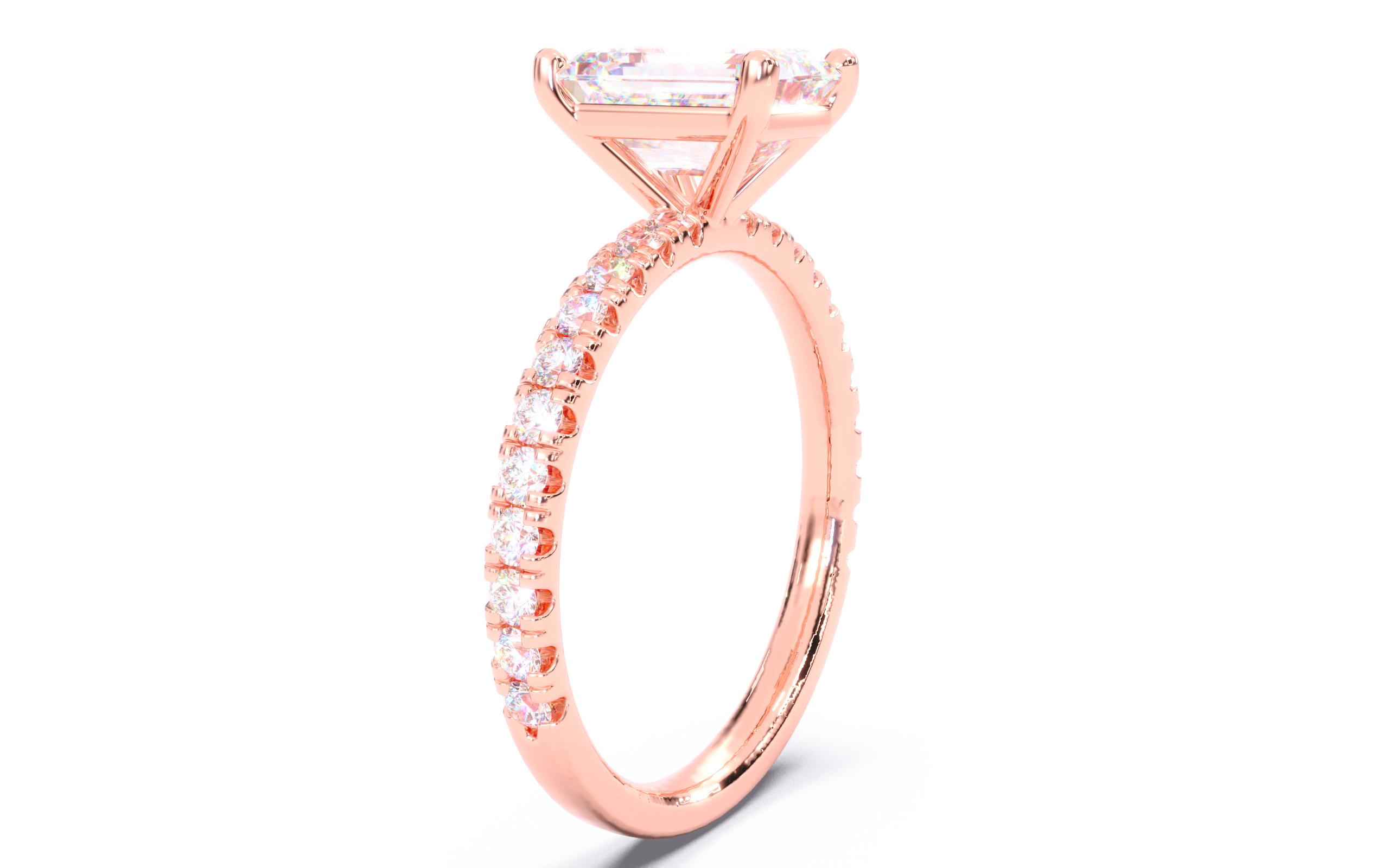 Emerald Diamond Pave Setting Solitaire Ring 3D print model_17