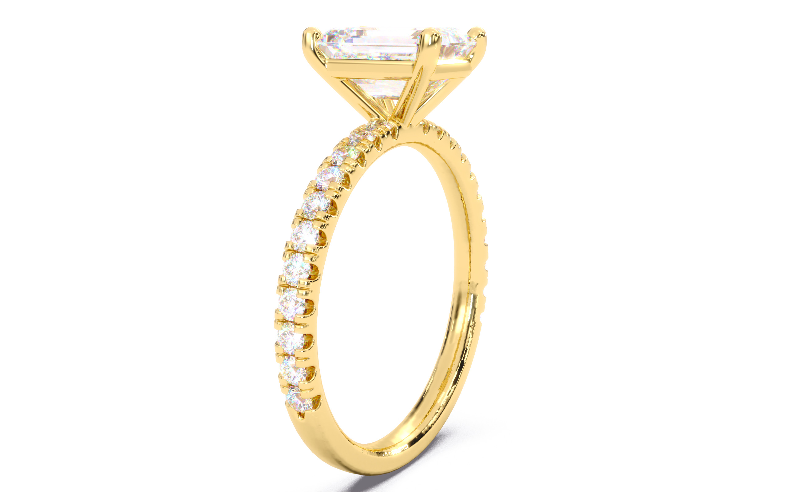 Emerald Diamond Pave Setting Solitaire Ring 3D print model_19