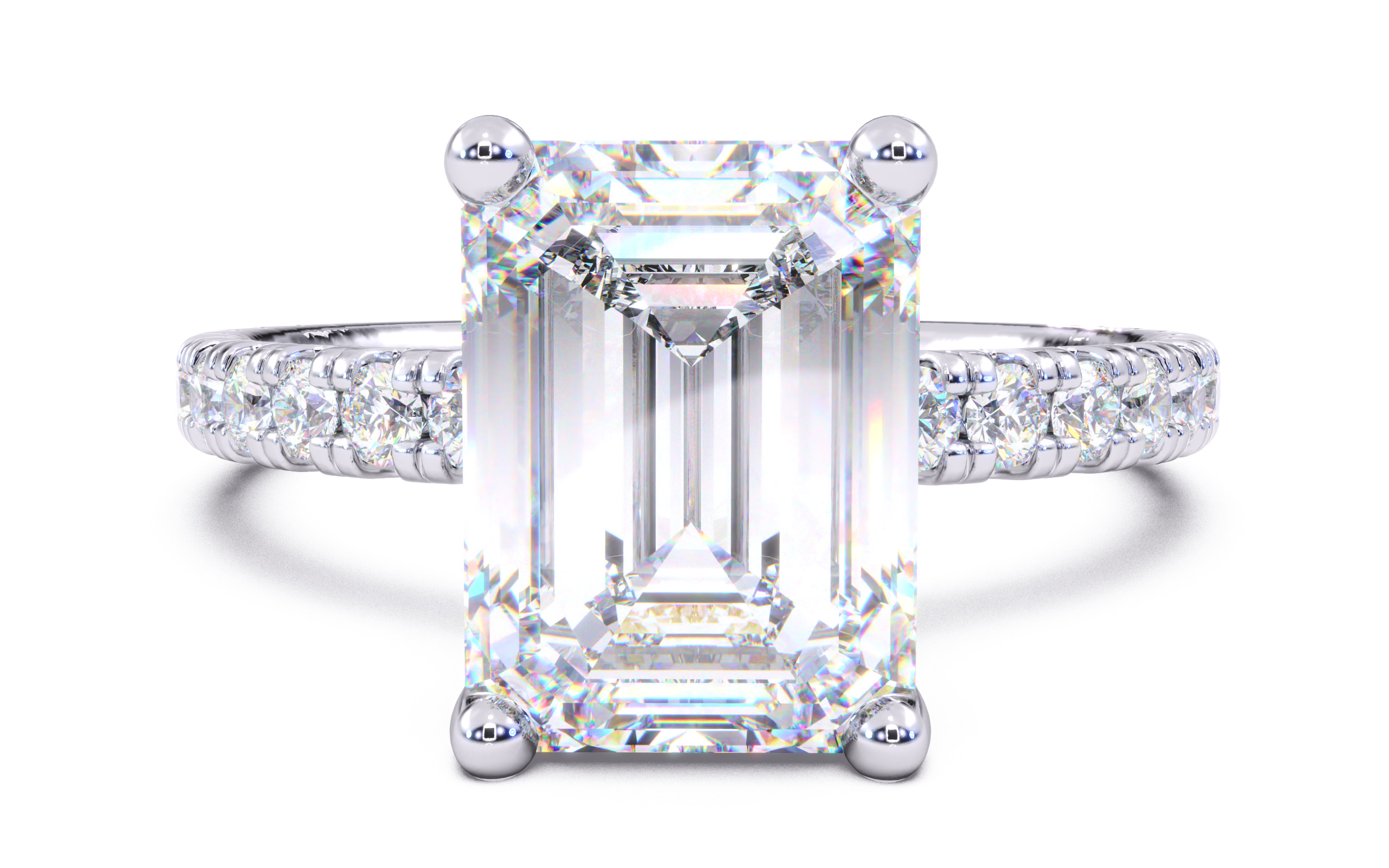 Emerald Diamond Pave Setting Solitaire Ring 3D print model_5