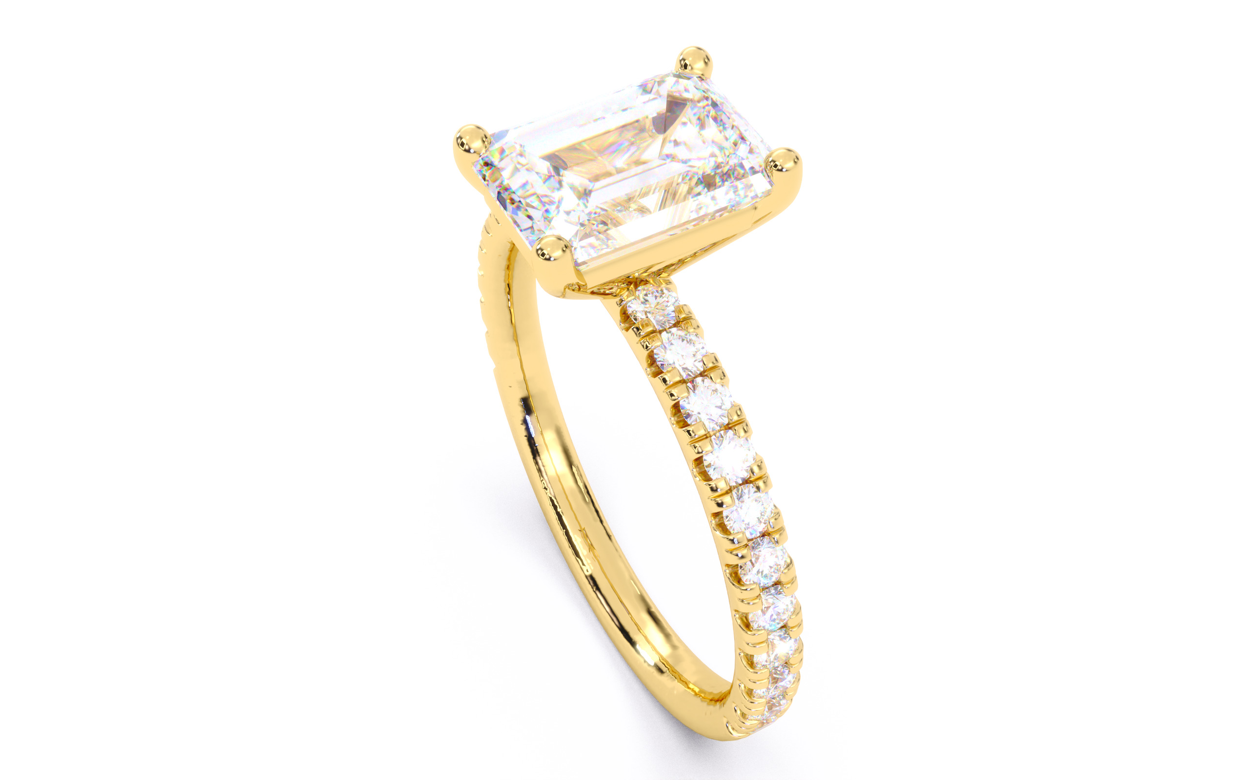 Emerald Diamond Pave Setting Solitaire Ring 3D print model_22