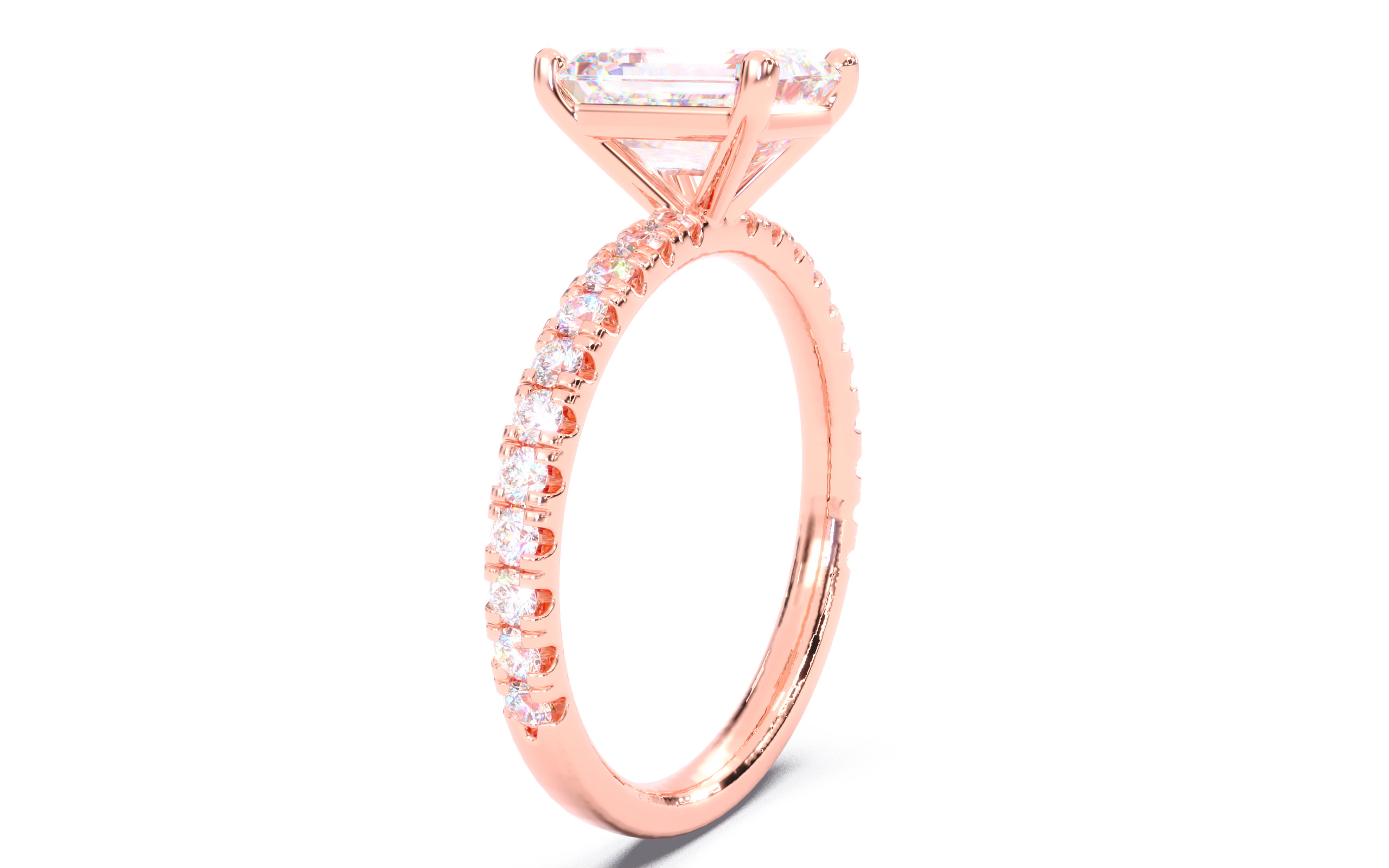 Emerald Diamond Pave Setting Solitaire Ring 3D print model_2