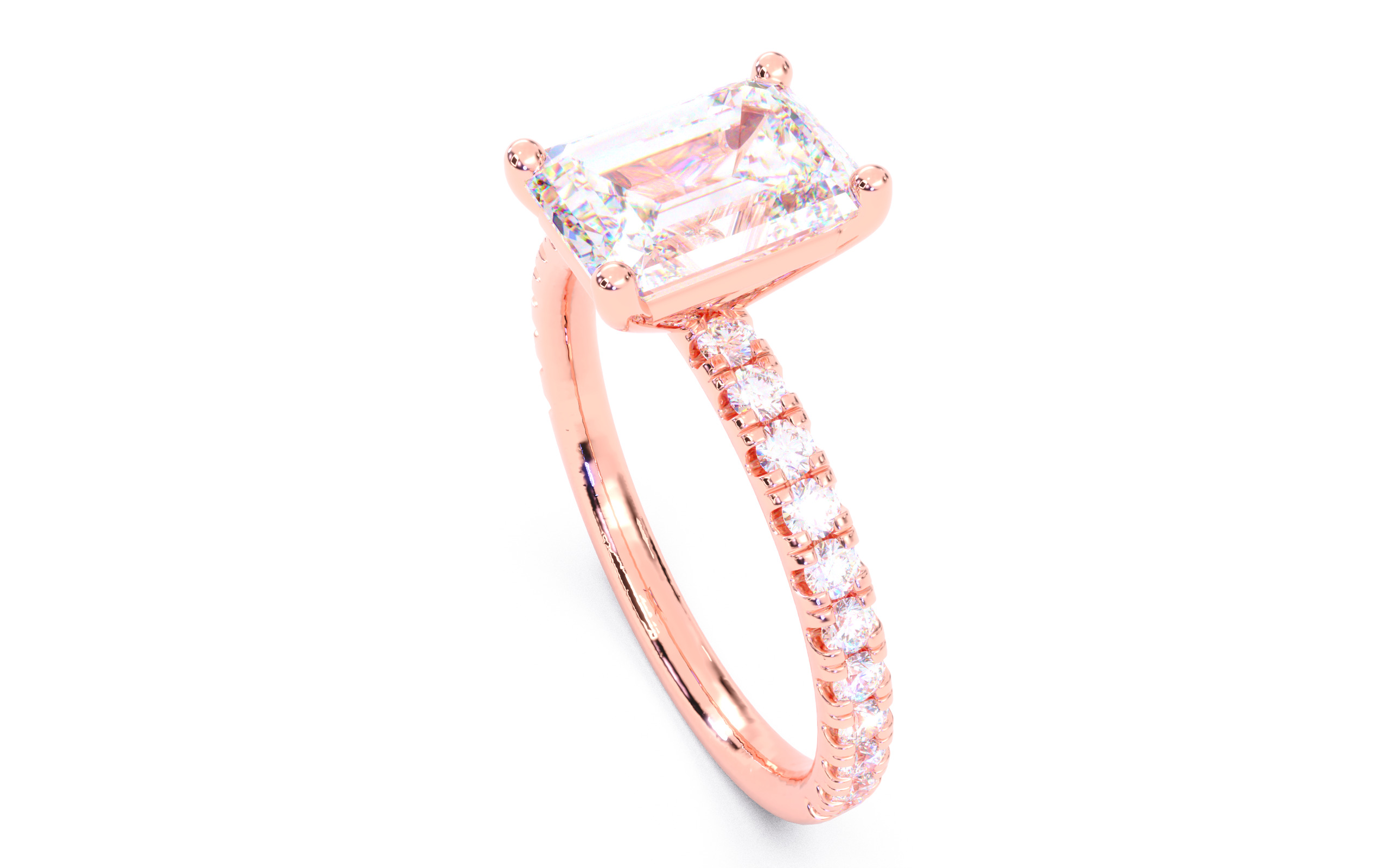 Emerald Diamond Pave Setting Solitaire Ring 3D print model_3