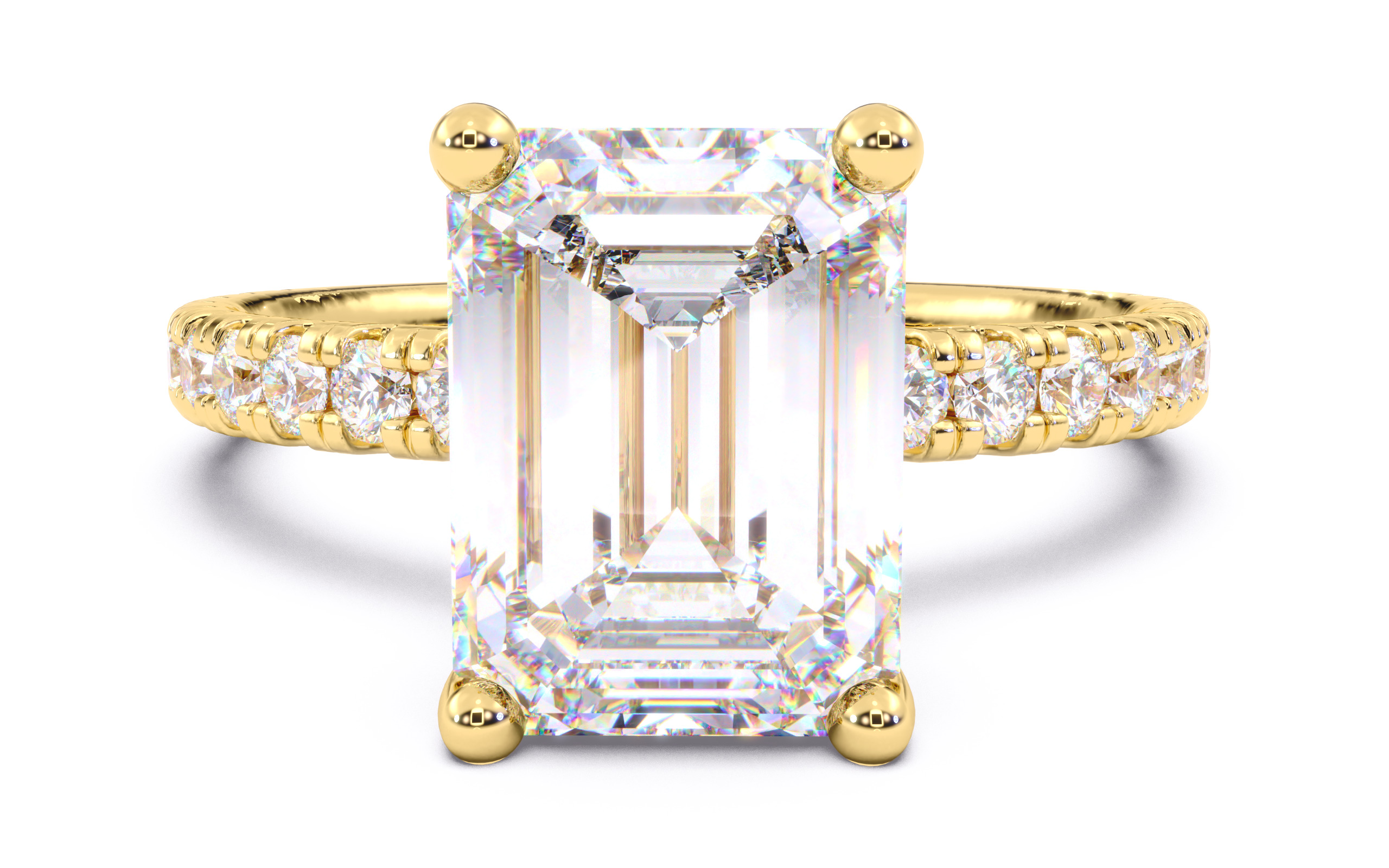 Emerald Diamond Pave Setting Solitaire Ring 3D print model_16