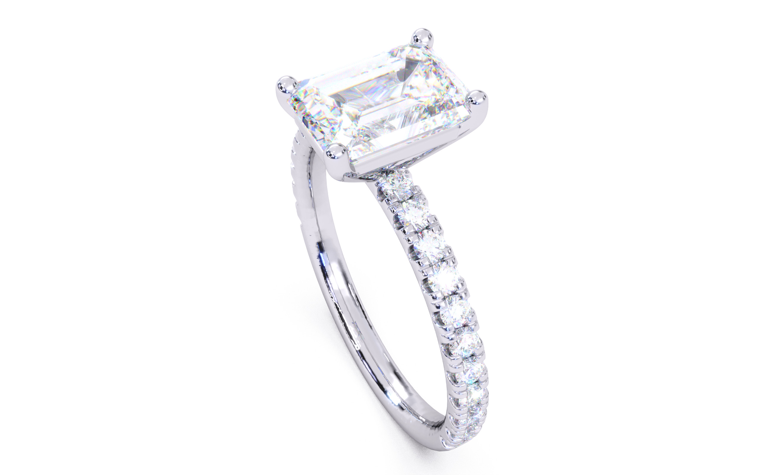 Emerald Diamond Pave Setting Solitaire Ring 3D print model_23