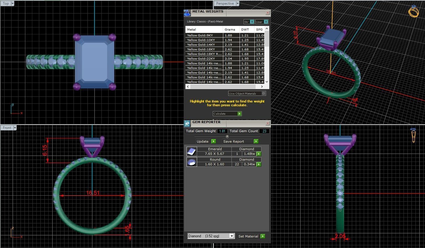 Emerald Diamond Pave Setting Solitaire Ring 3D print model_1