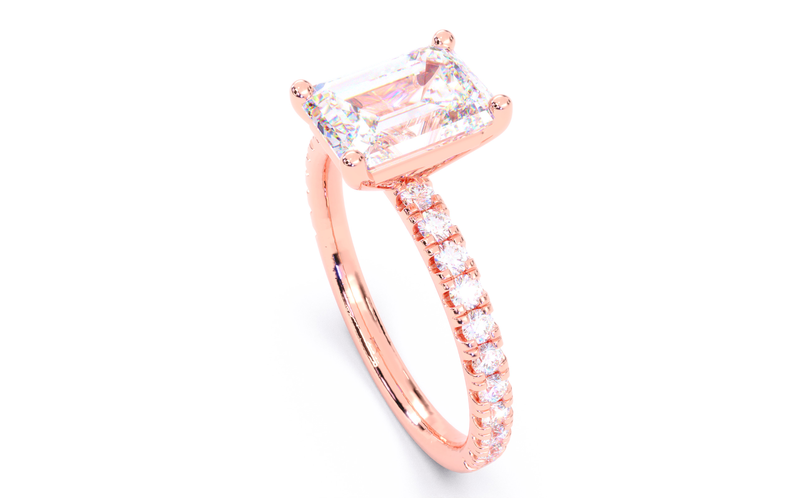 Emerald Diamond Pave Setting Solitaire Ring 3D print model_4