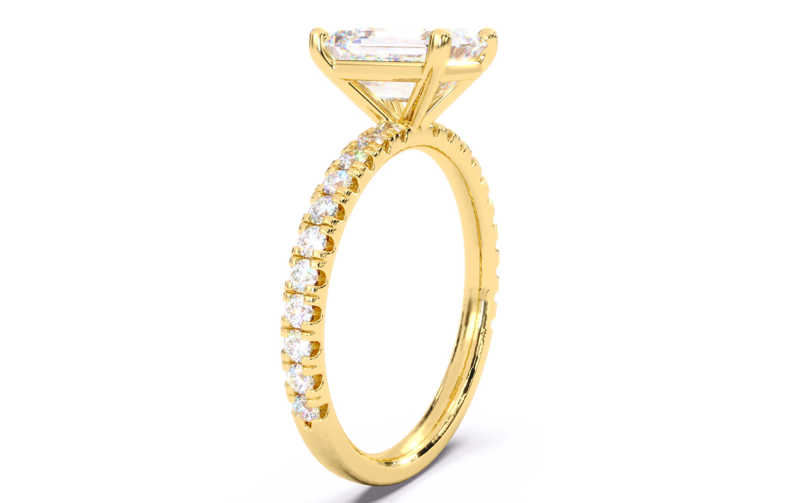 Emerald Diamond Pave Setting Solitaire Ring 3D print model_20